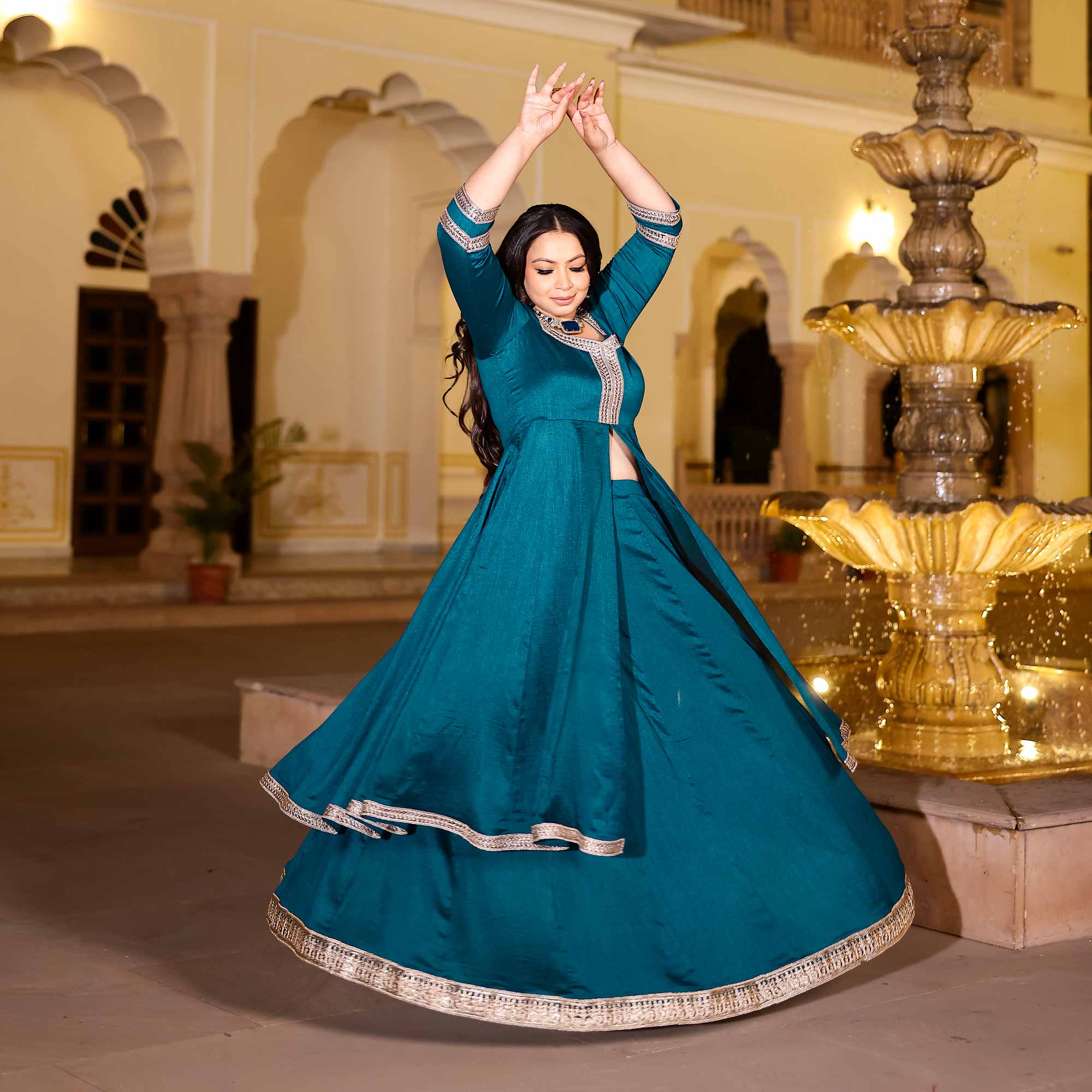 Kingfisher Blue Slit Anarkali Lehenga Set