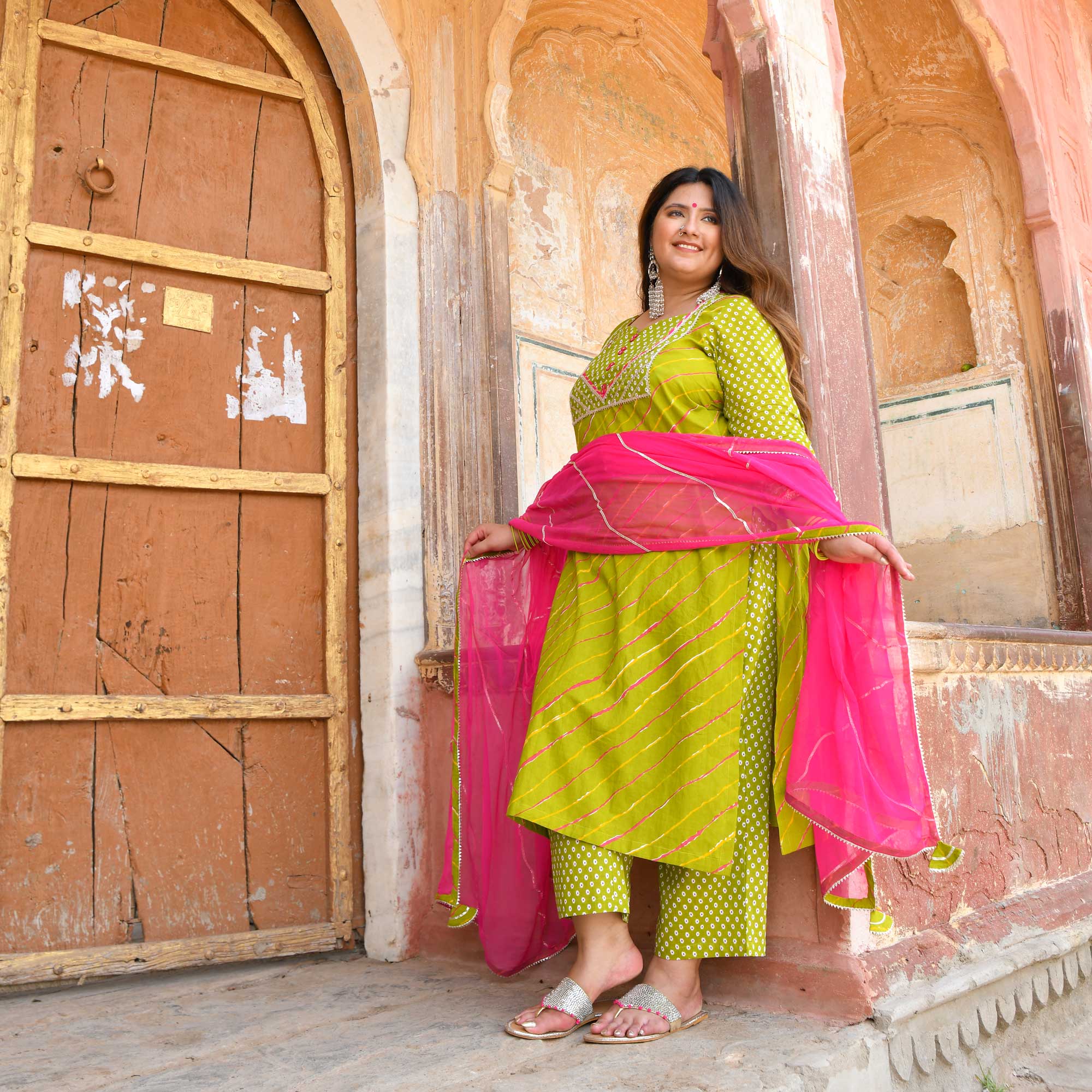 Rajasthani Lehriya Cotton Suit For Women