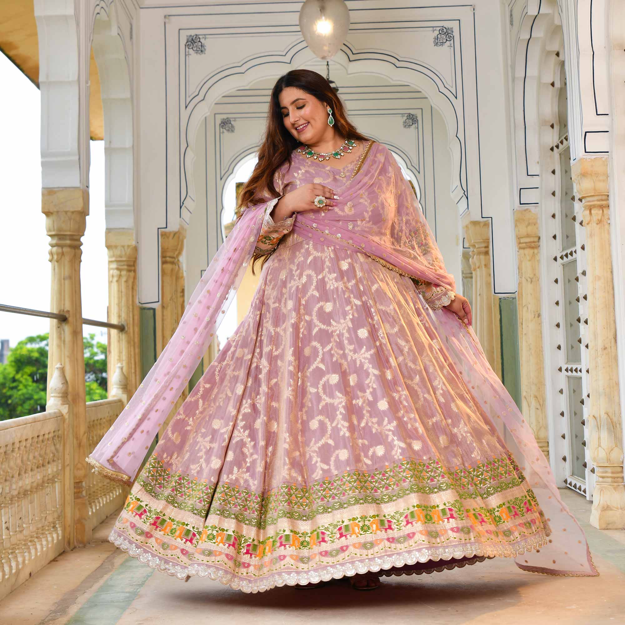 Meher Lilac Banarasi Tissue Silk Embroidered Anarkali Set