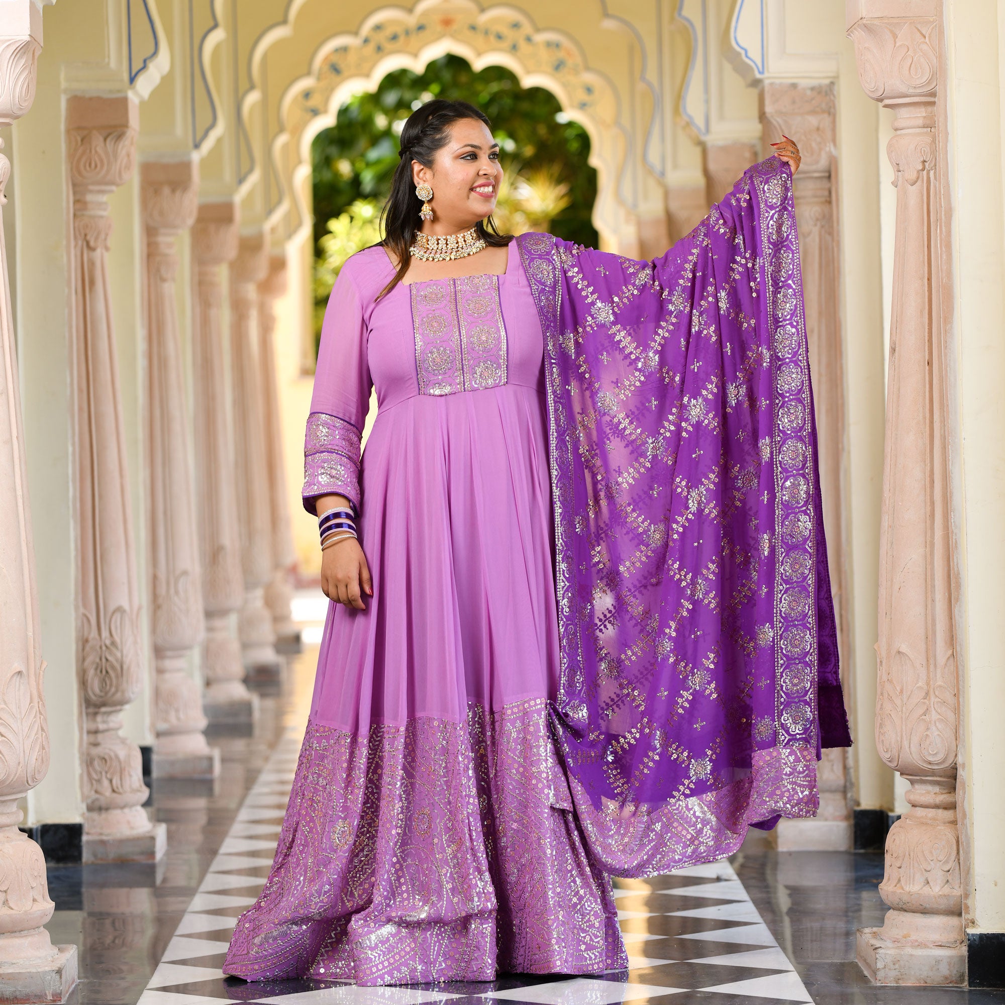 Violet colour anarkali sales dress