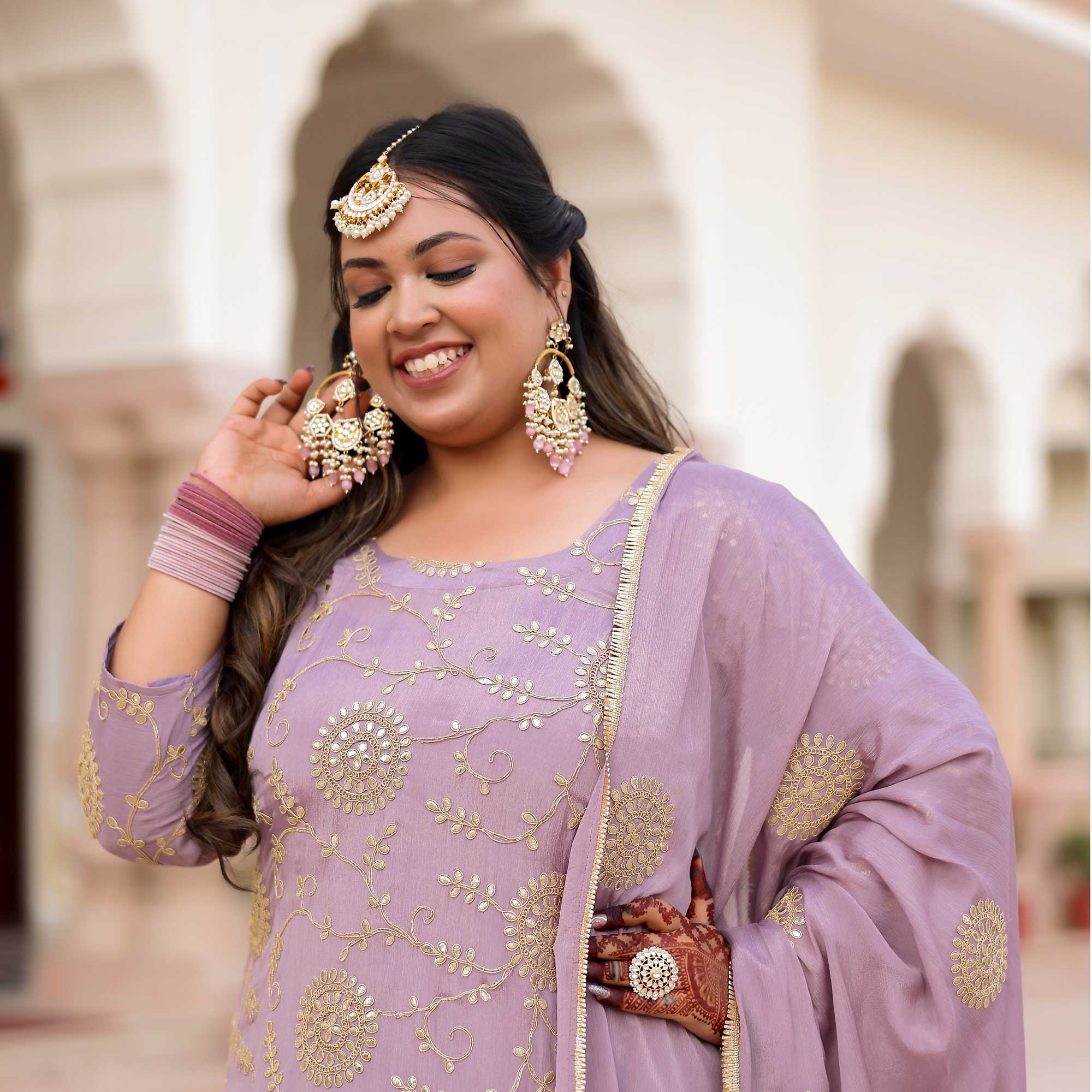 Whispering Lilac Gota Fusion Tier Dress With Kurta