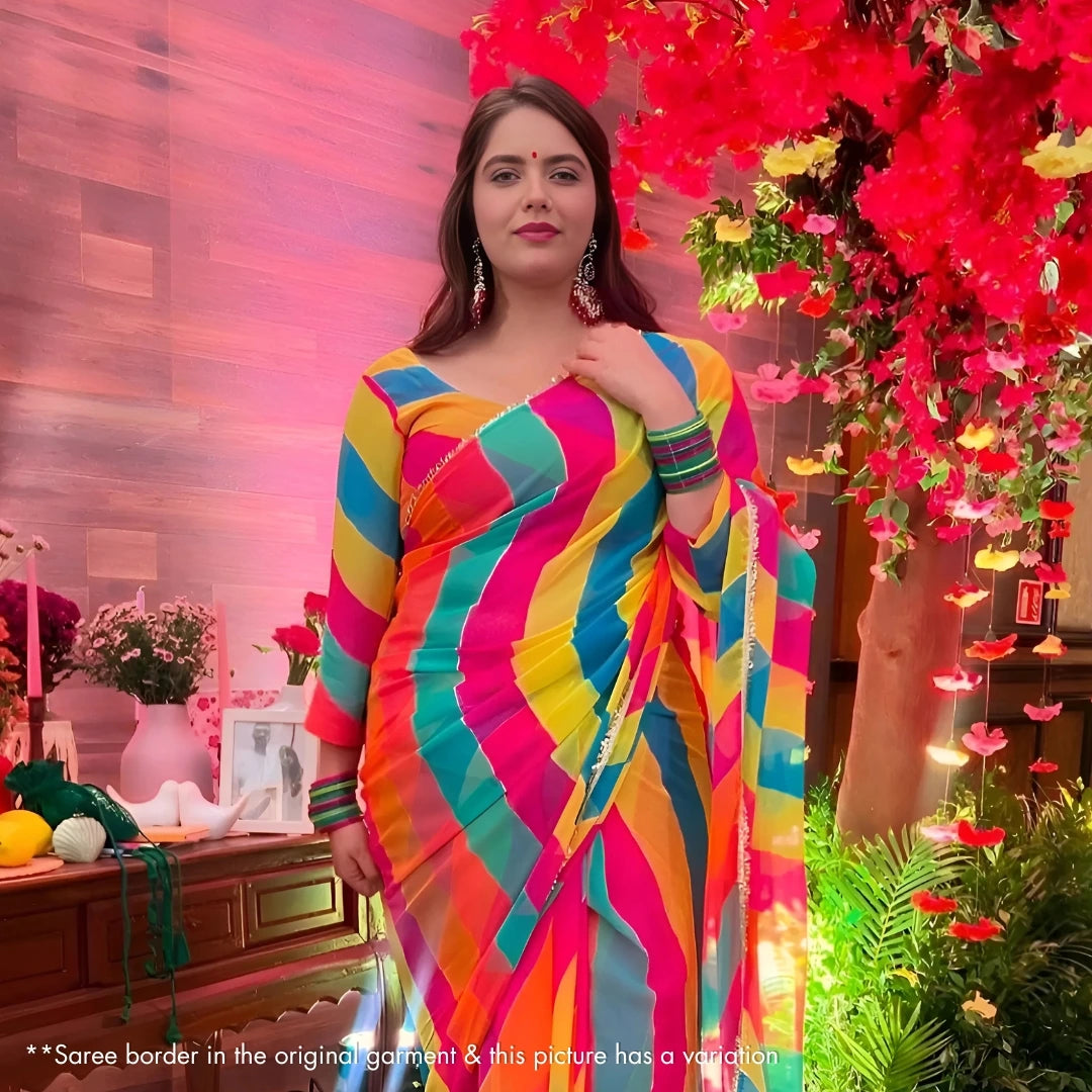 Anjali Anand in leheriya saree from Meera's