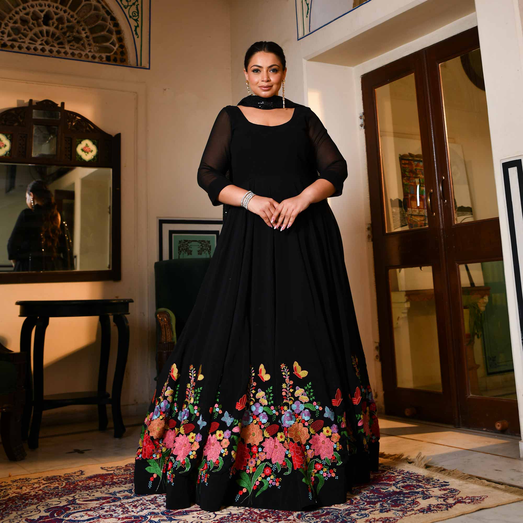 Elizabeth - Black Georgette Embroidered Dress