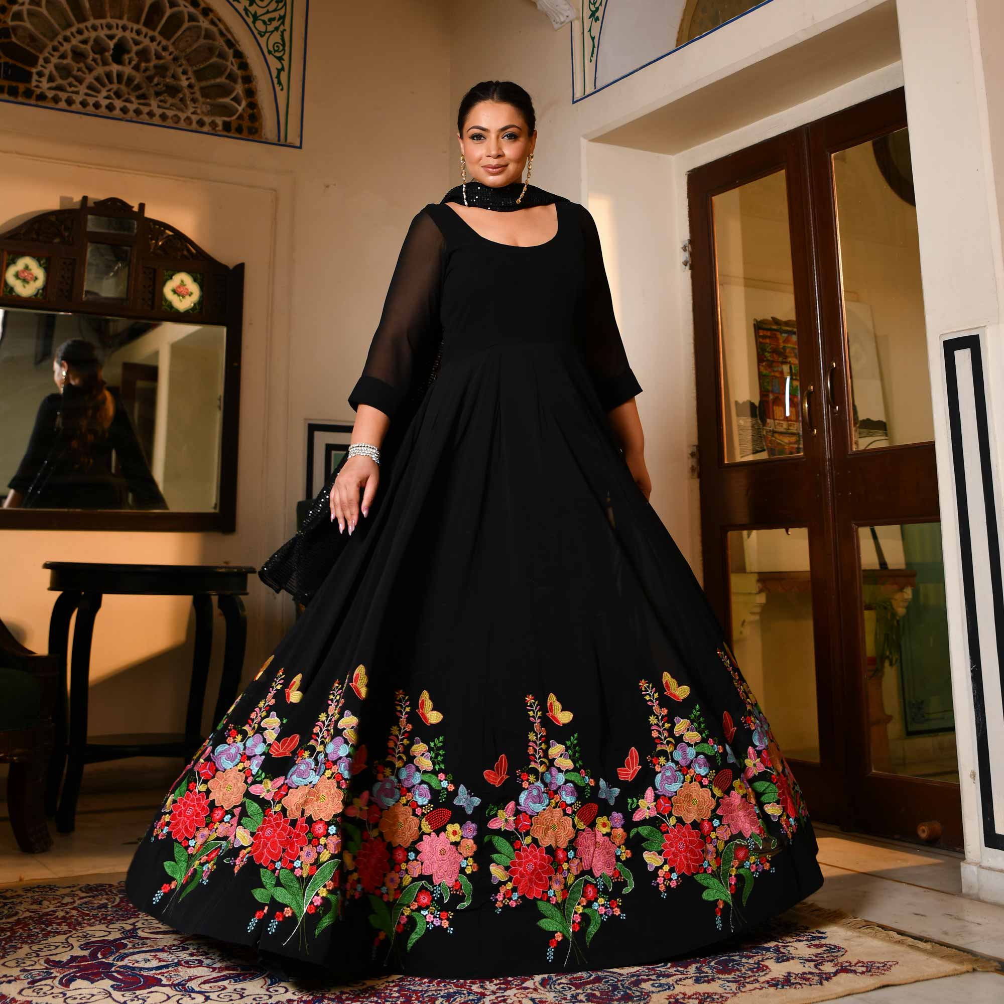 Elizabeth - Black Georgette Embroidered Dress