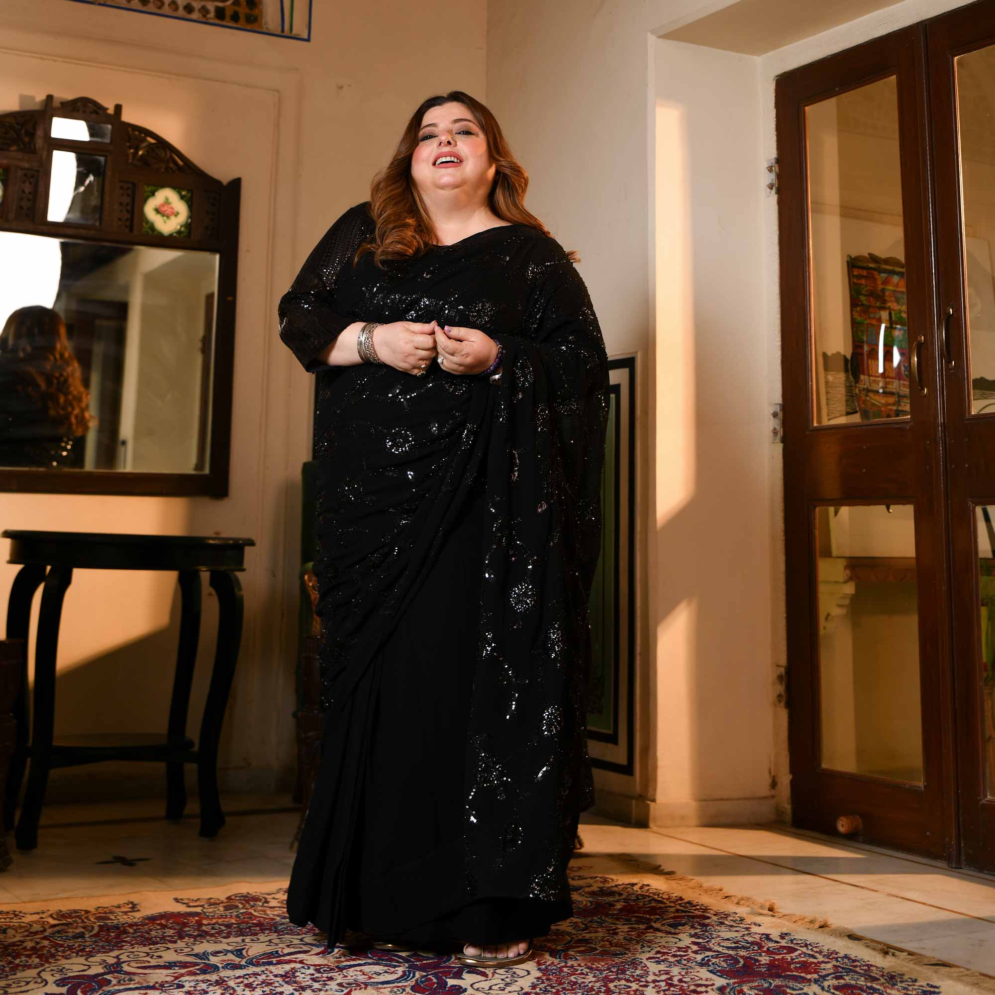 Her Highness- Black Georgette Cutdana & Sequin Embroidered Drape Saree