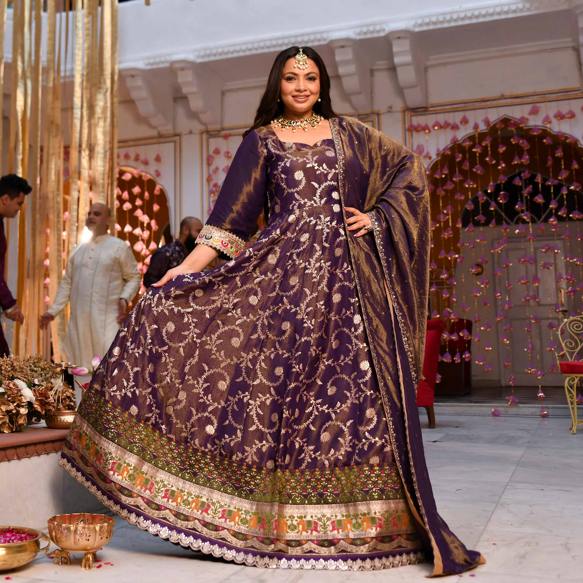 Heirloom-Violet Banarasi Tissue Silk Embroidered Anarkali Set