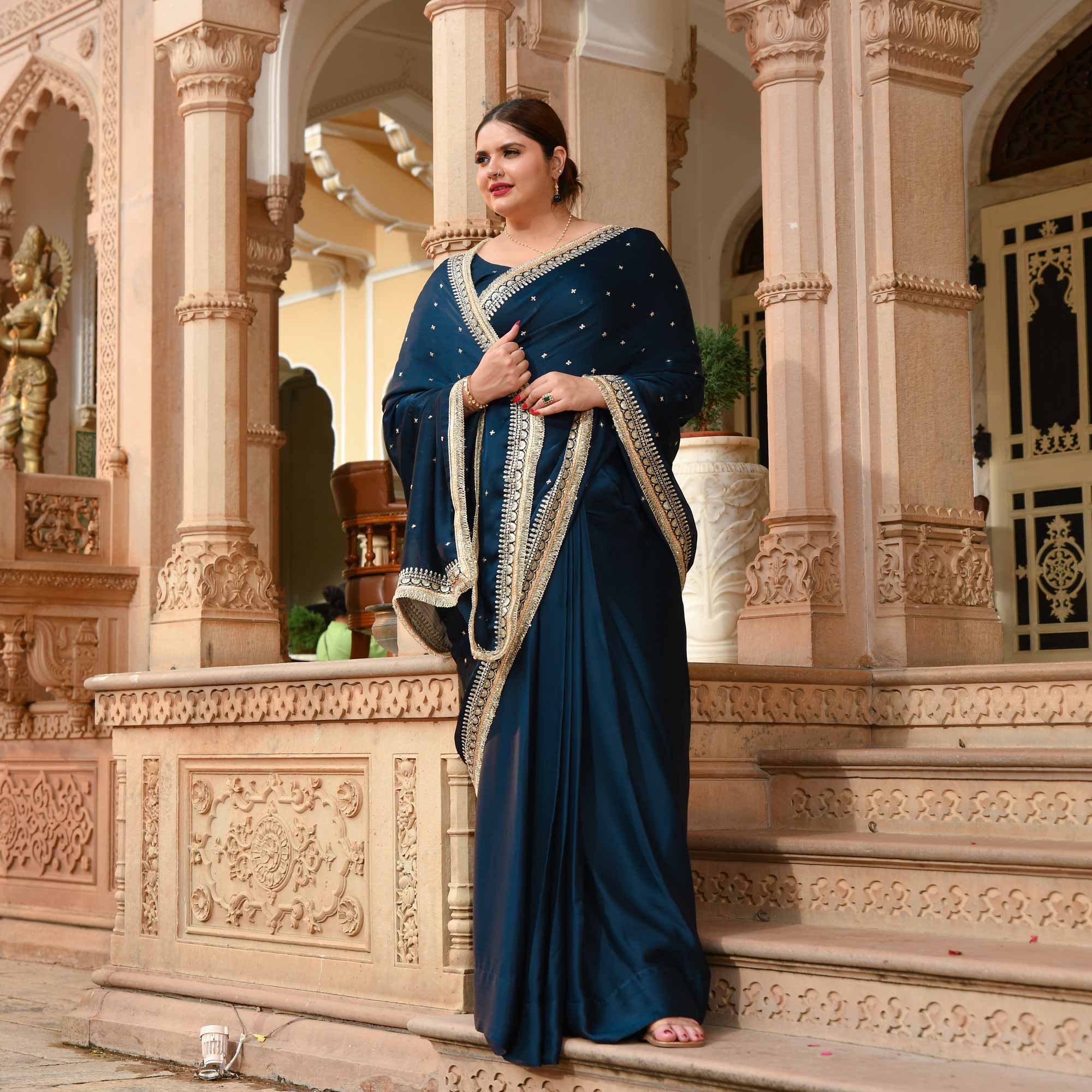 Evening Elegance Blue Sequin Embroidered Drape Saree