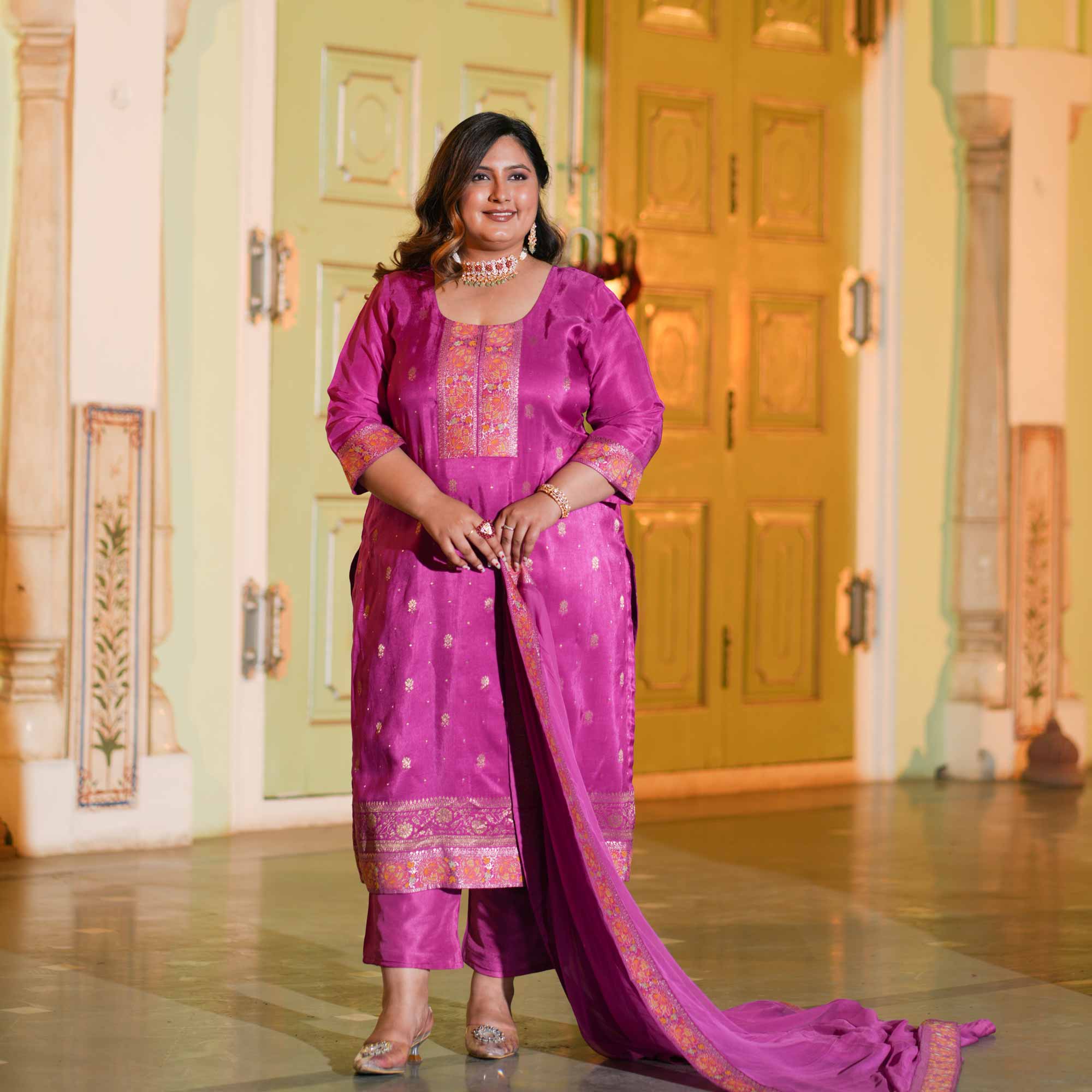 Mulberry Magic Banarasi Silk Suit Set