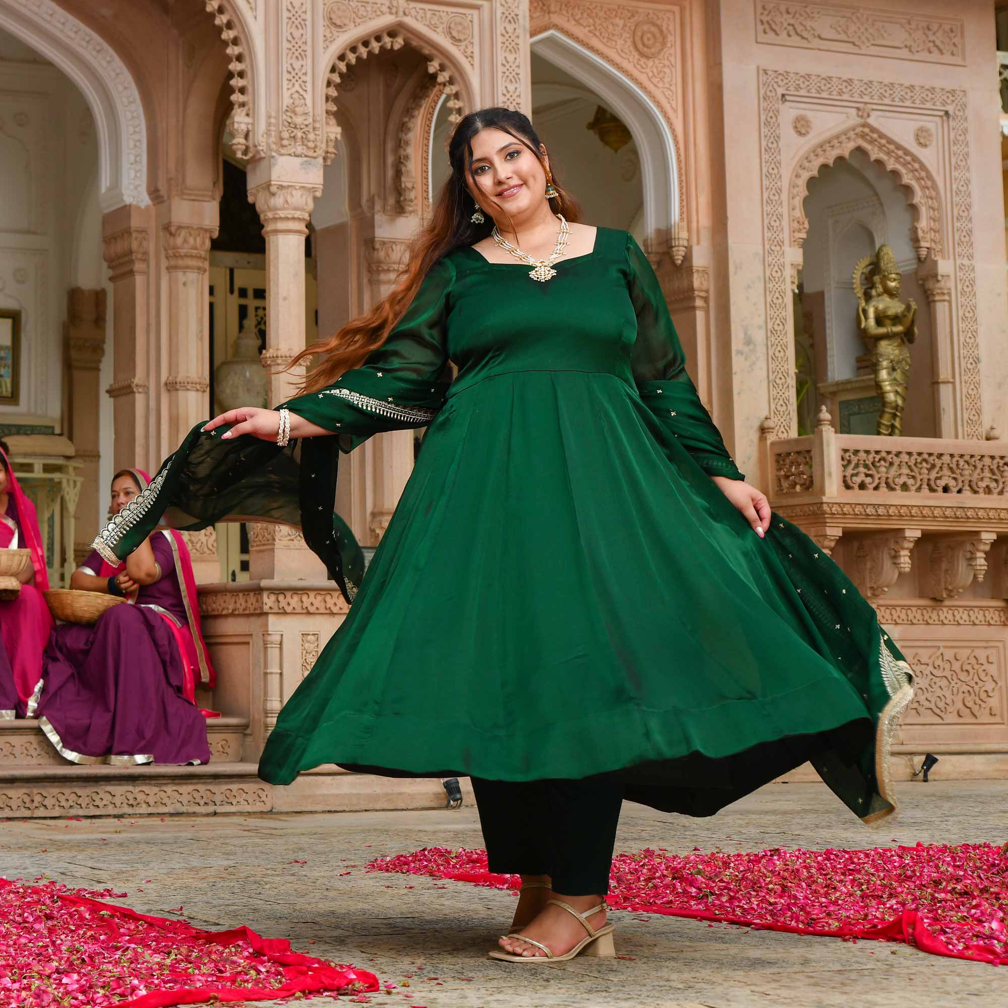 Twinkling Trellis Green Sequin Embroidered Anarkali Set