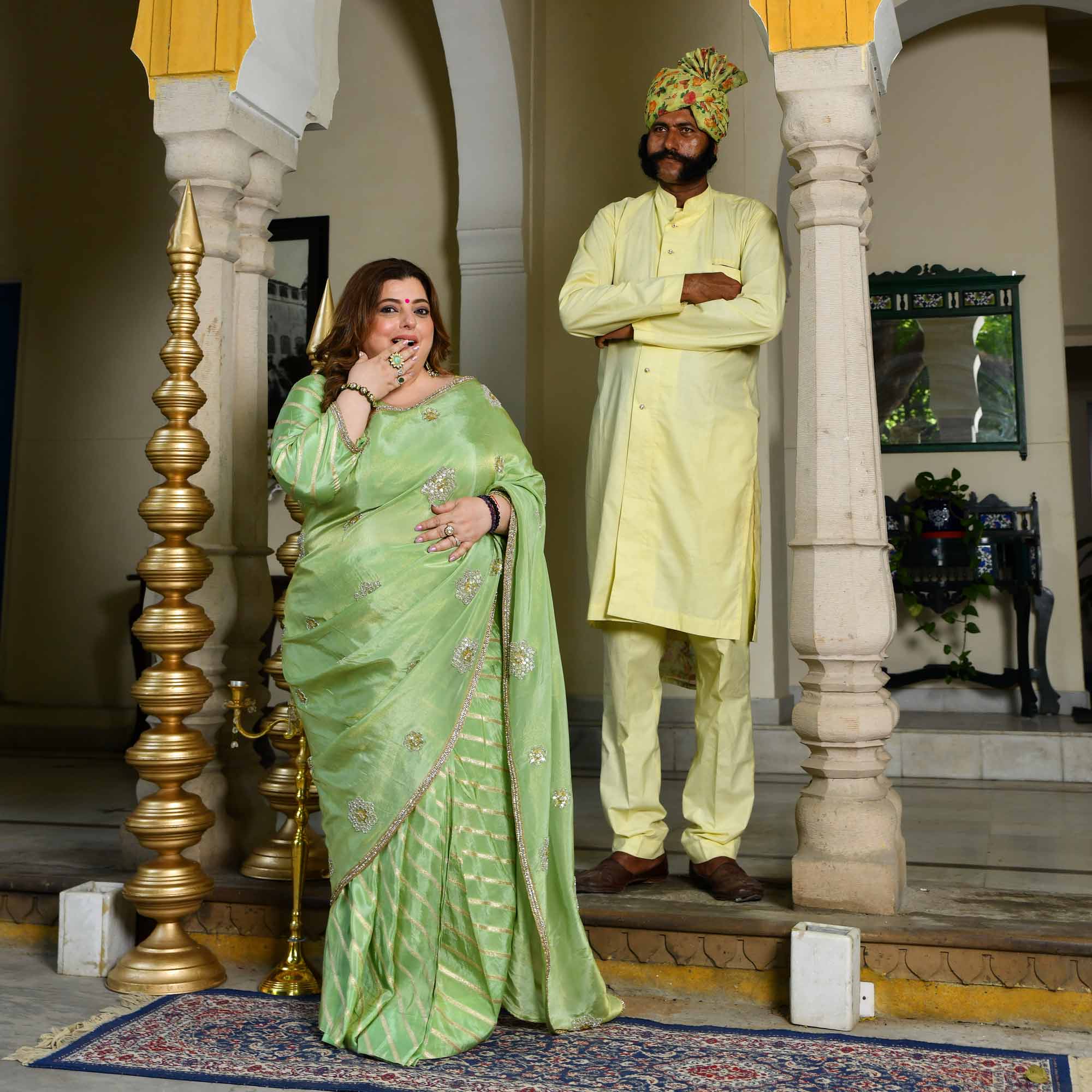 Celestial Pistachio Green Pure Tissue Silk Embroidered Pre-Drape Saree