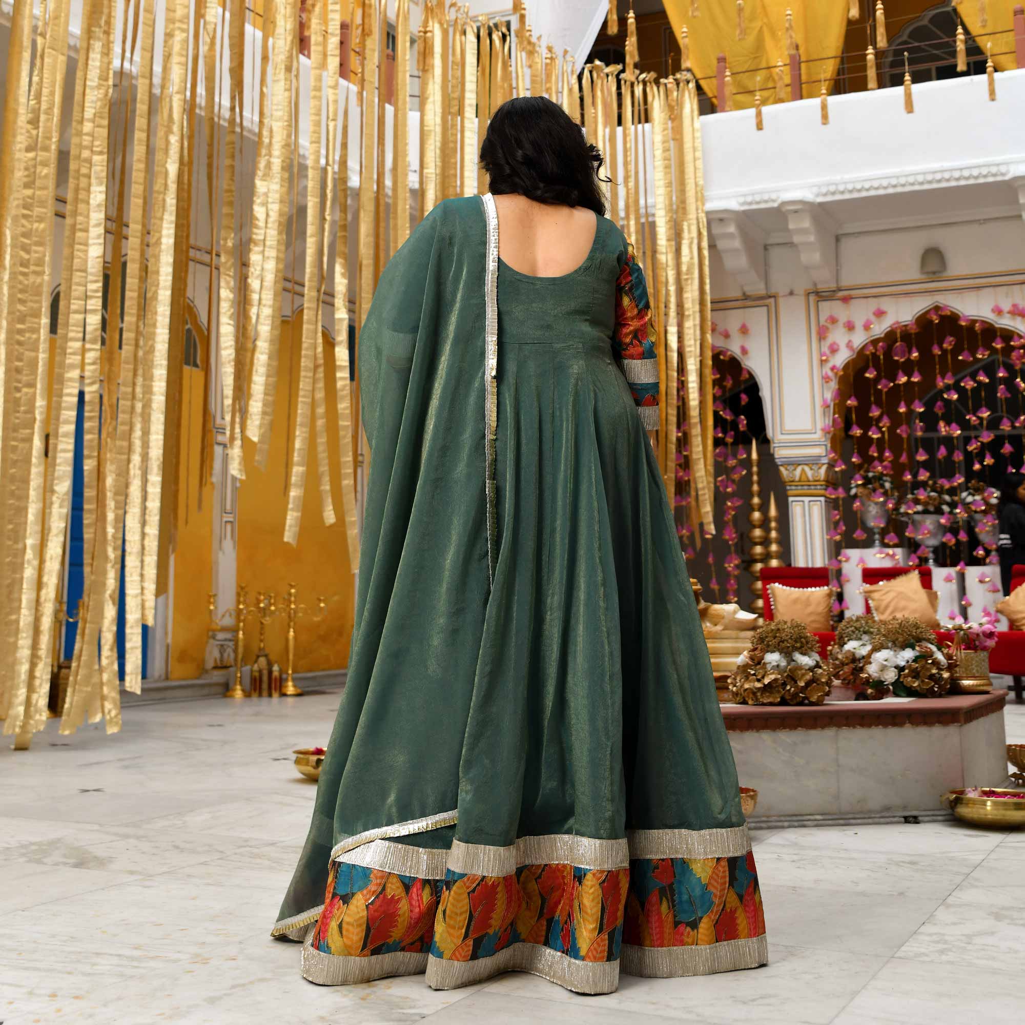 Forest Dew-Sage green Tissue Silk Anarkali