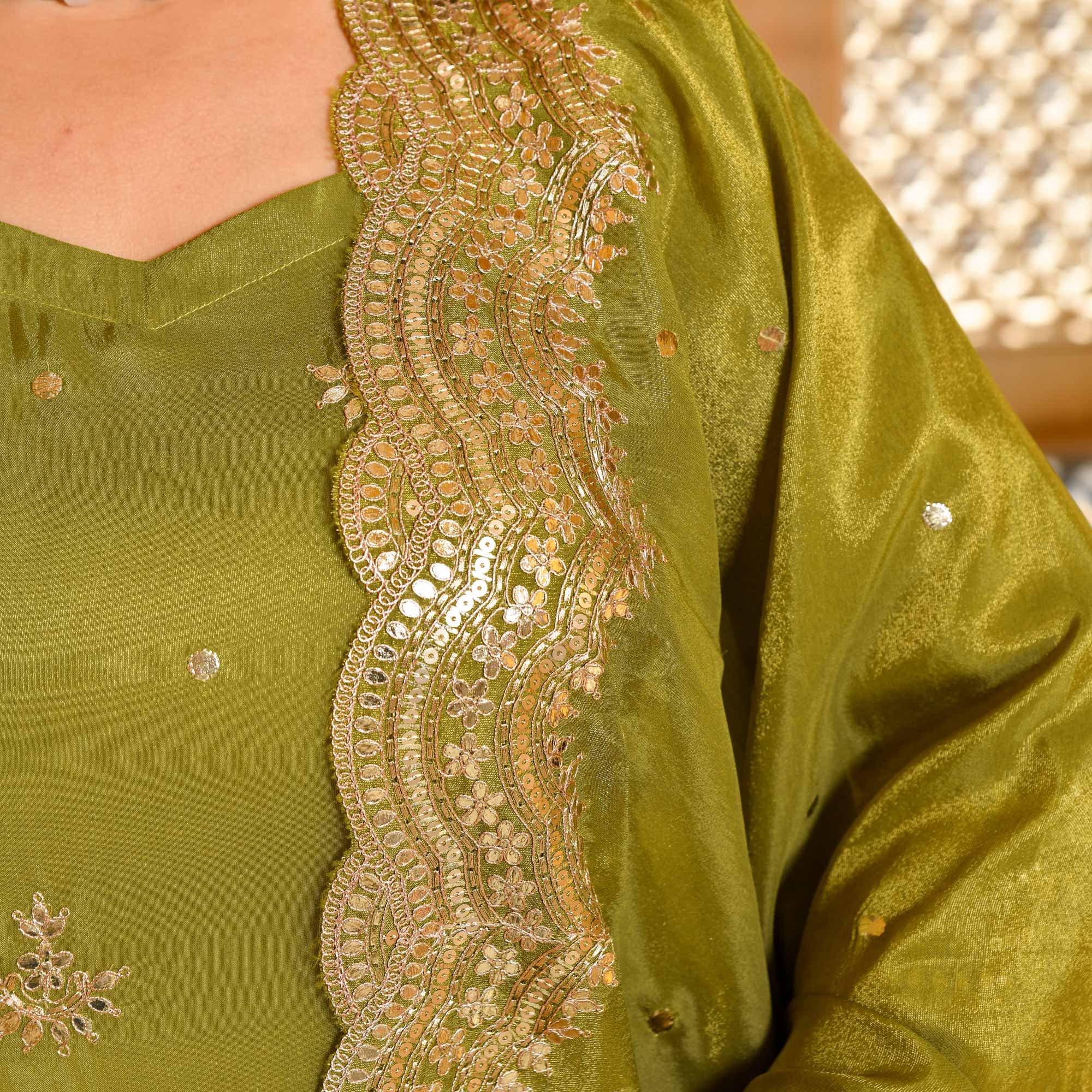 Lush Lime - Green Pure Tissue Silk Embroidered Suit Set