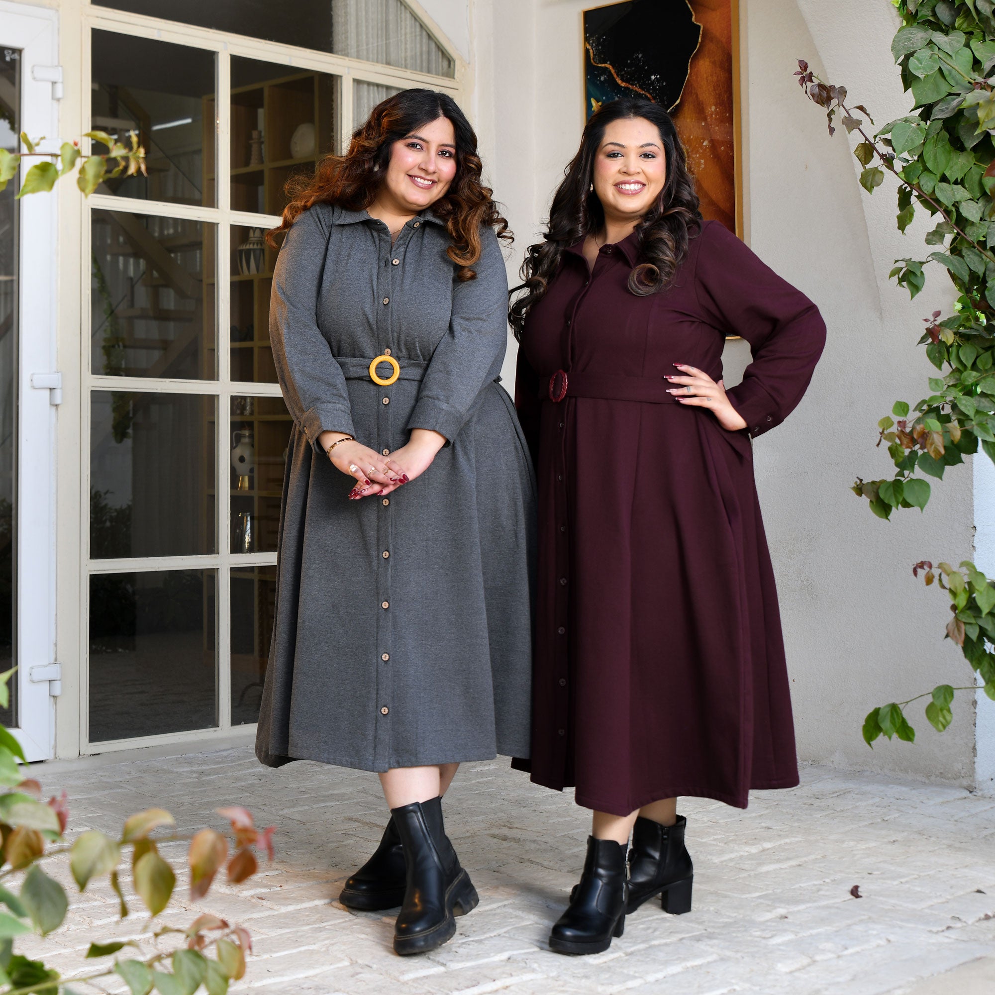 Deep Wine Woollen Fleece Aline Dress