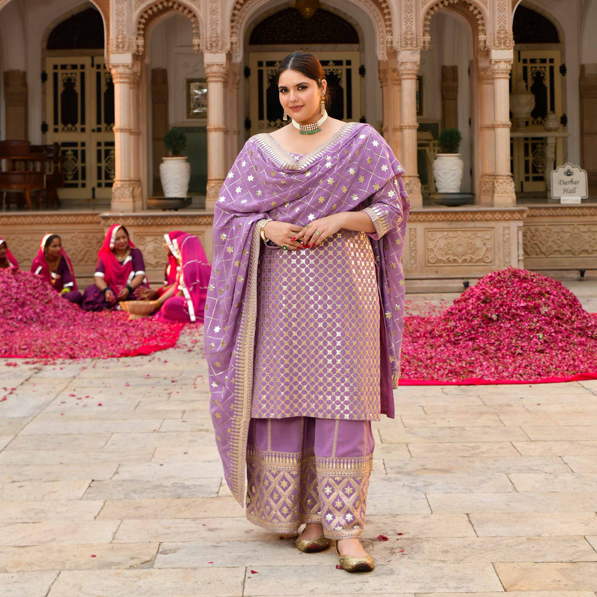 Lavanaya- Deep Lilac Sequin Embroidered Georgette Suit Set