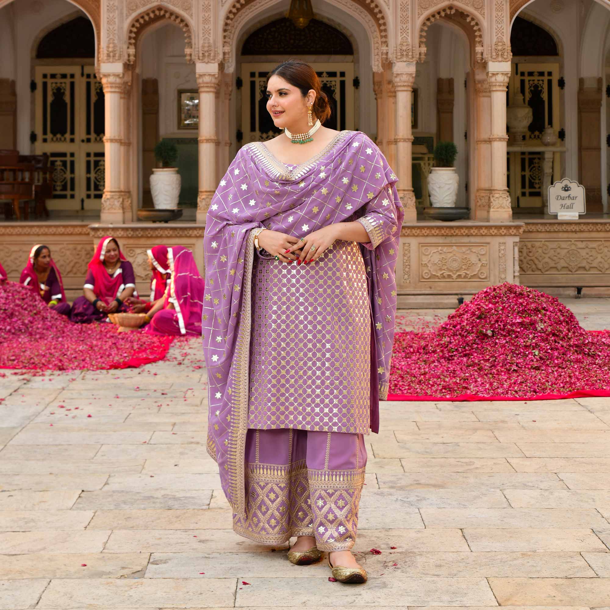 Lavanaya- Deep Lilac Sequin Embroidered Georgette Suit Set