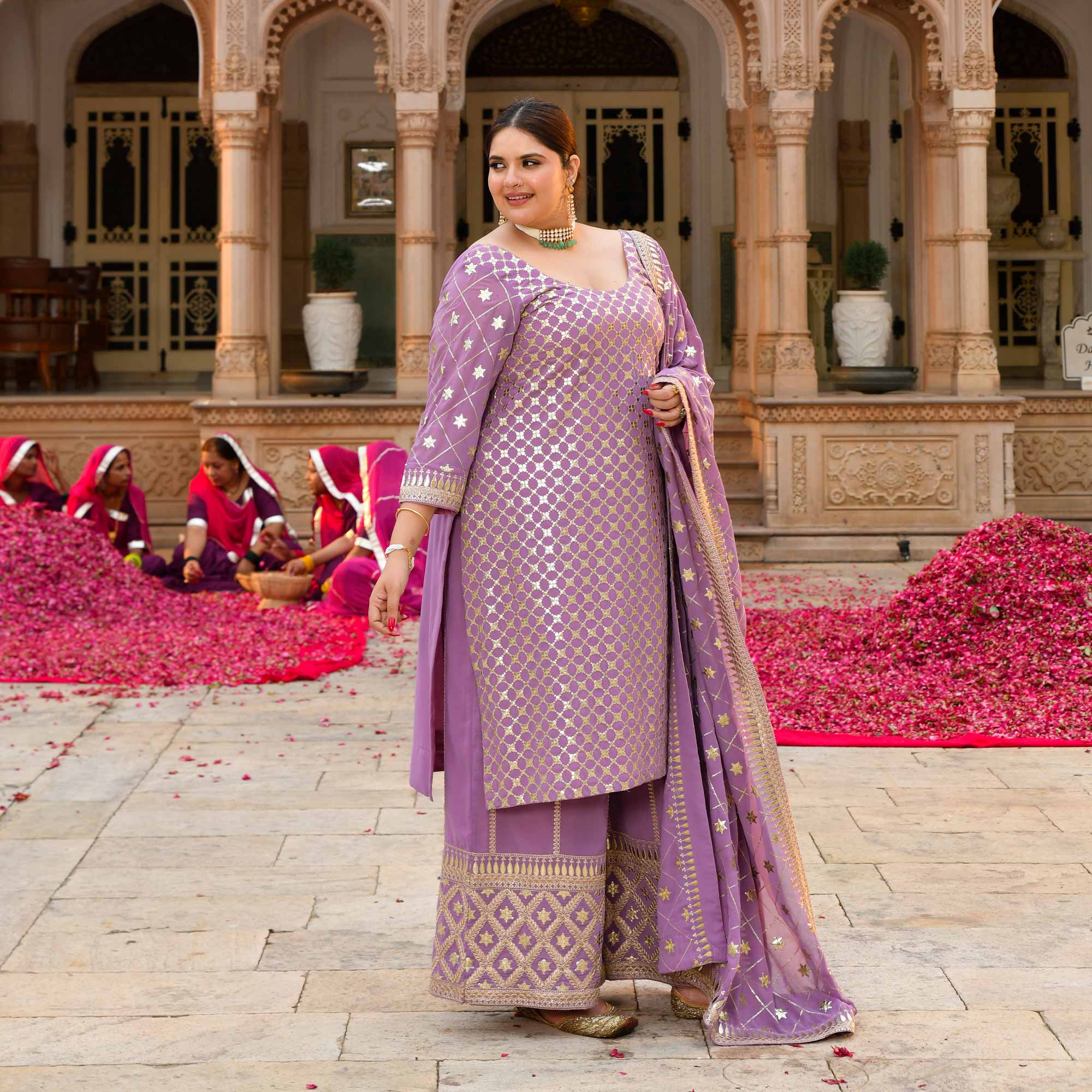 Lavanaya- Deep Lilac Sequin Embroidered Georgette Suit Set