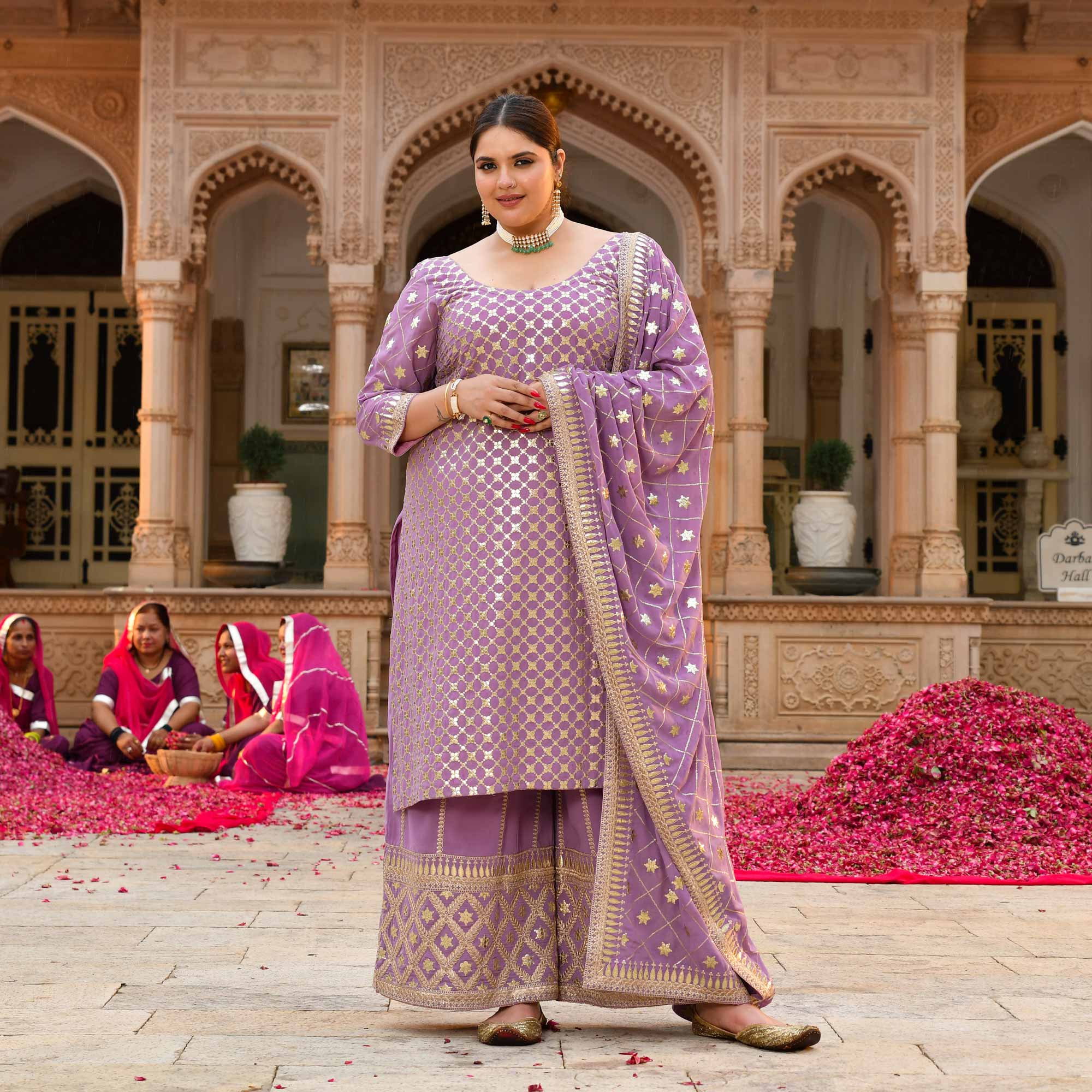 Lavanaya- Deep Lilac Sequin Embroidered Georgette Suit Set