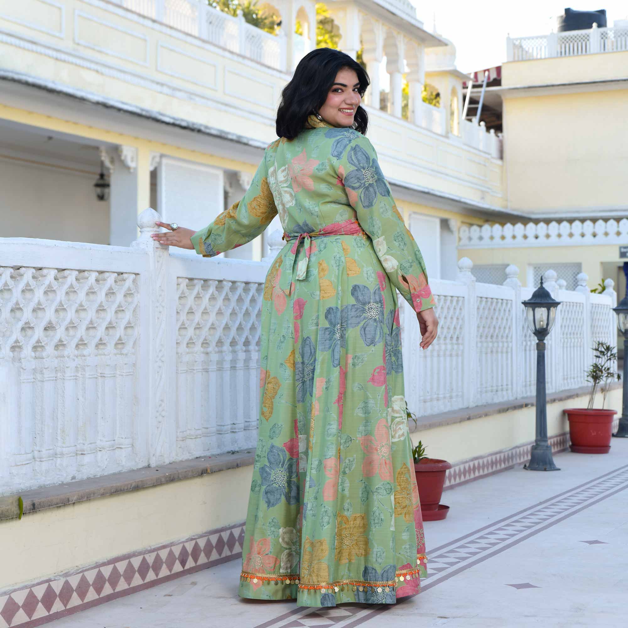 Green Springs Floral Print Modal Viscose Anarkali