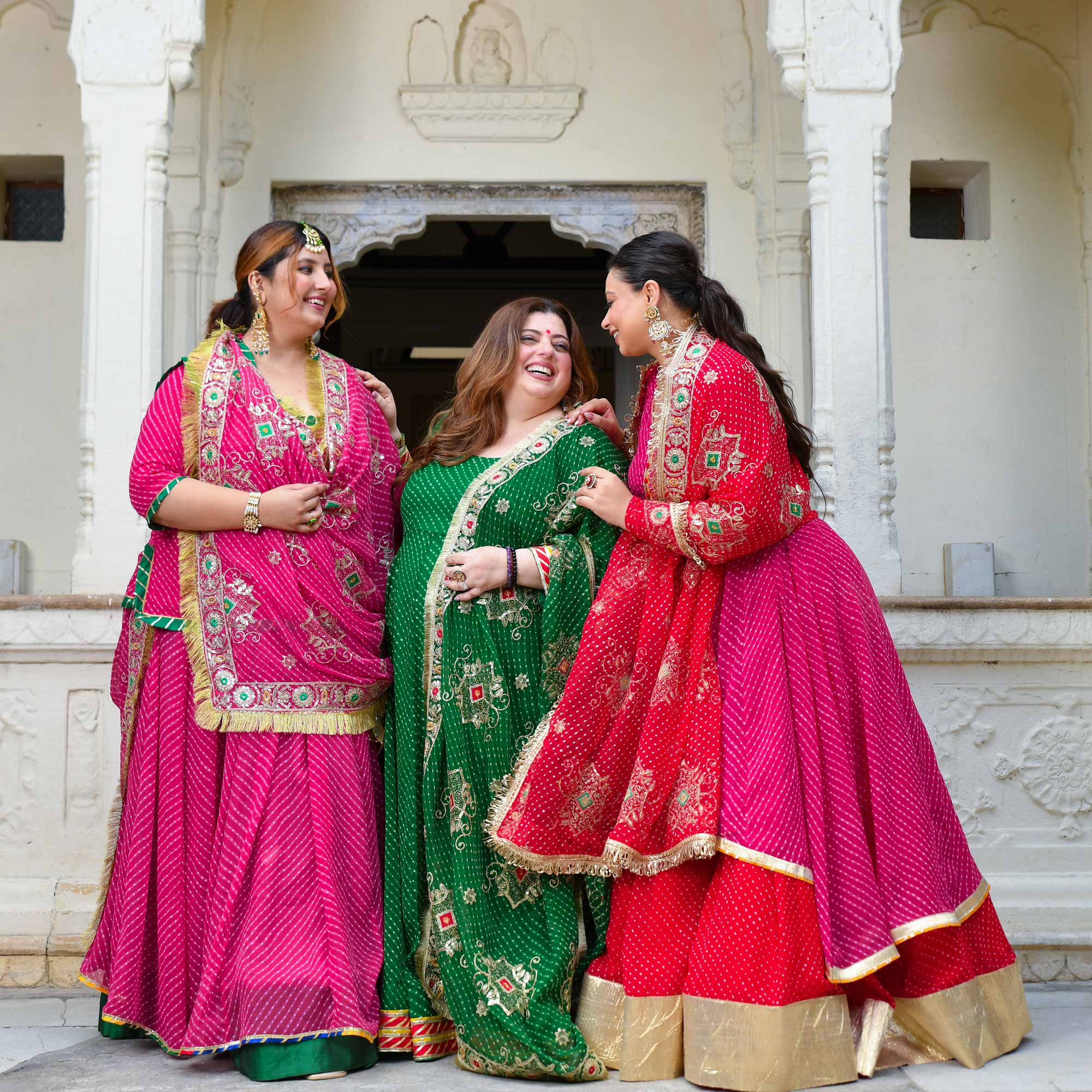 Mehfil Ki Rani- Pink & Red Mothra Embroidered Assymetrical Lehenga Set