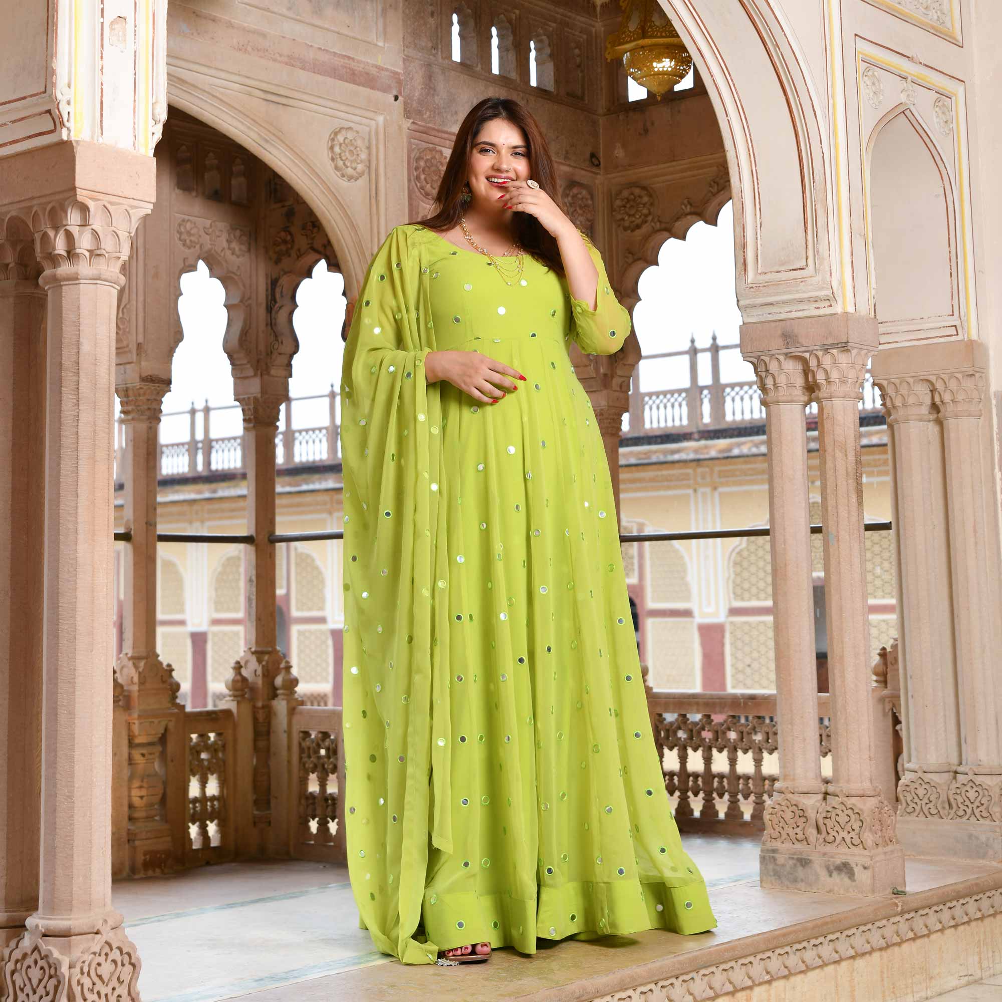 Citrus Radiance Georgette Embroidered Anarkali Set