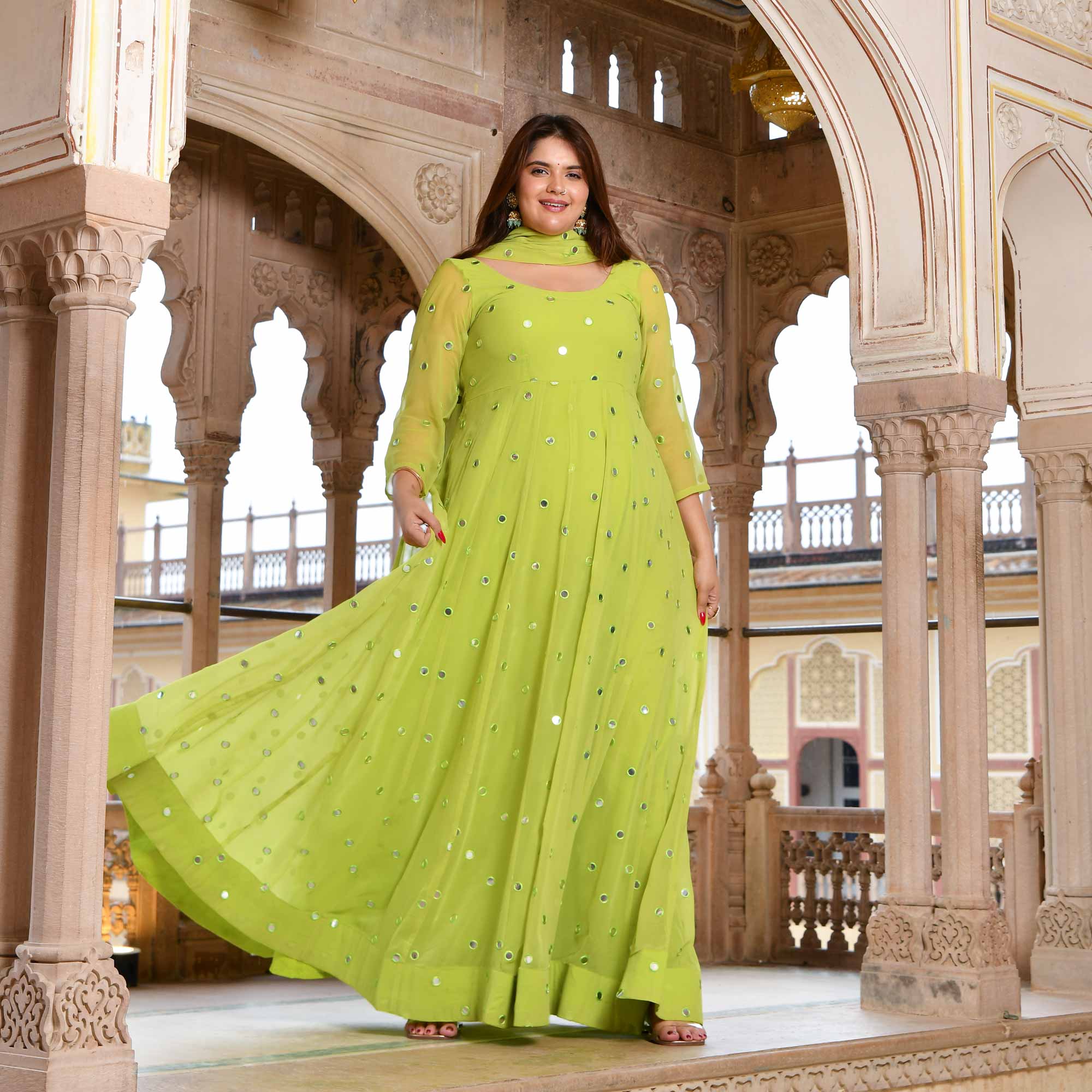 Citrus Radiance Georgette Embroidered Anarkali Set