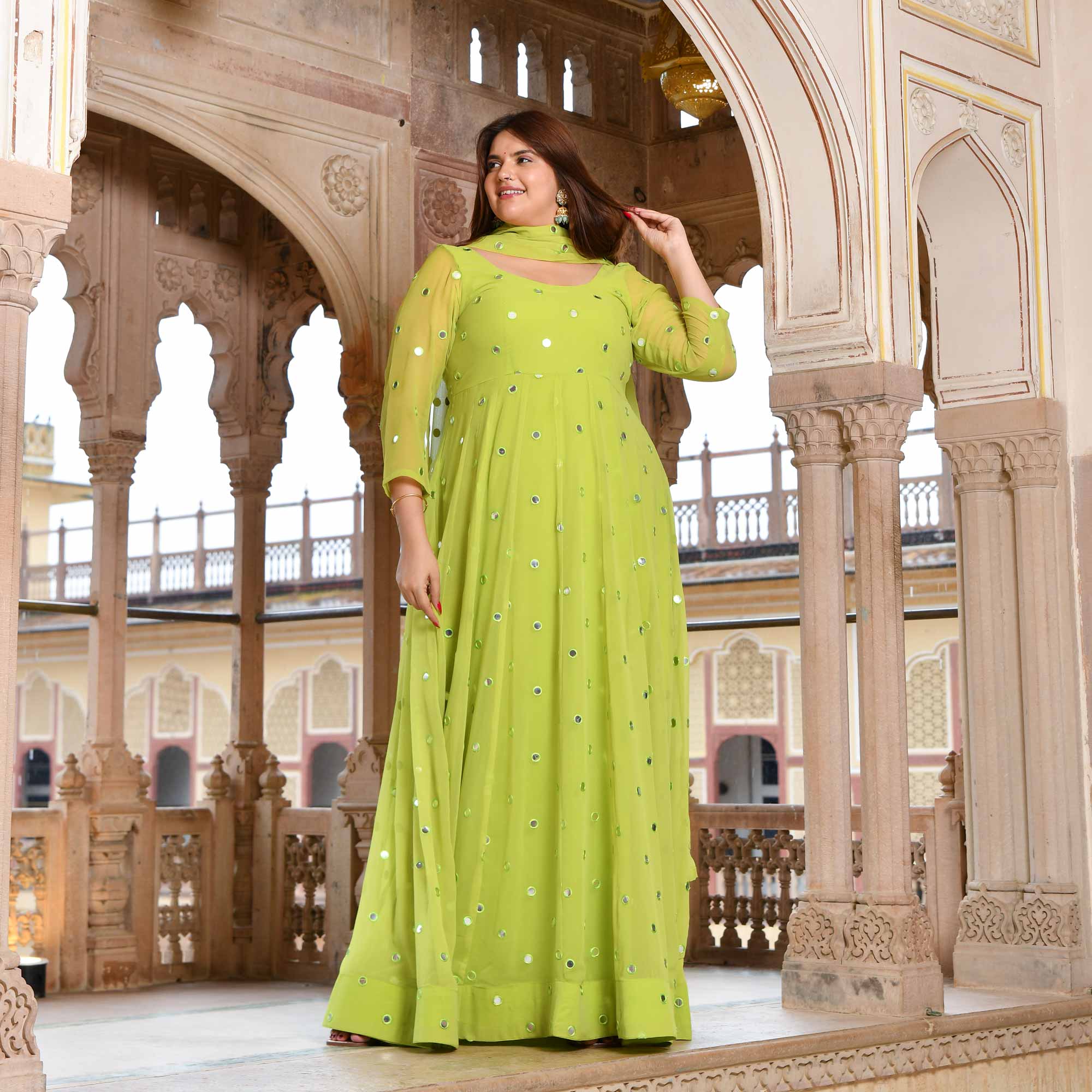 Citrus Radiance Georgette Embroidered Anarkali Set