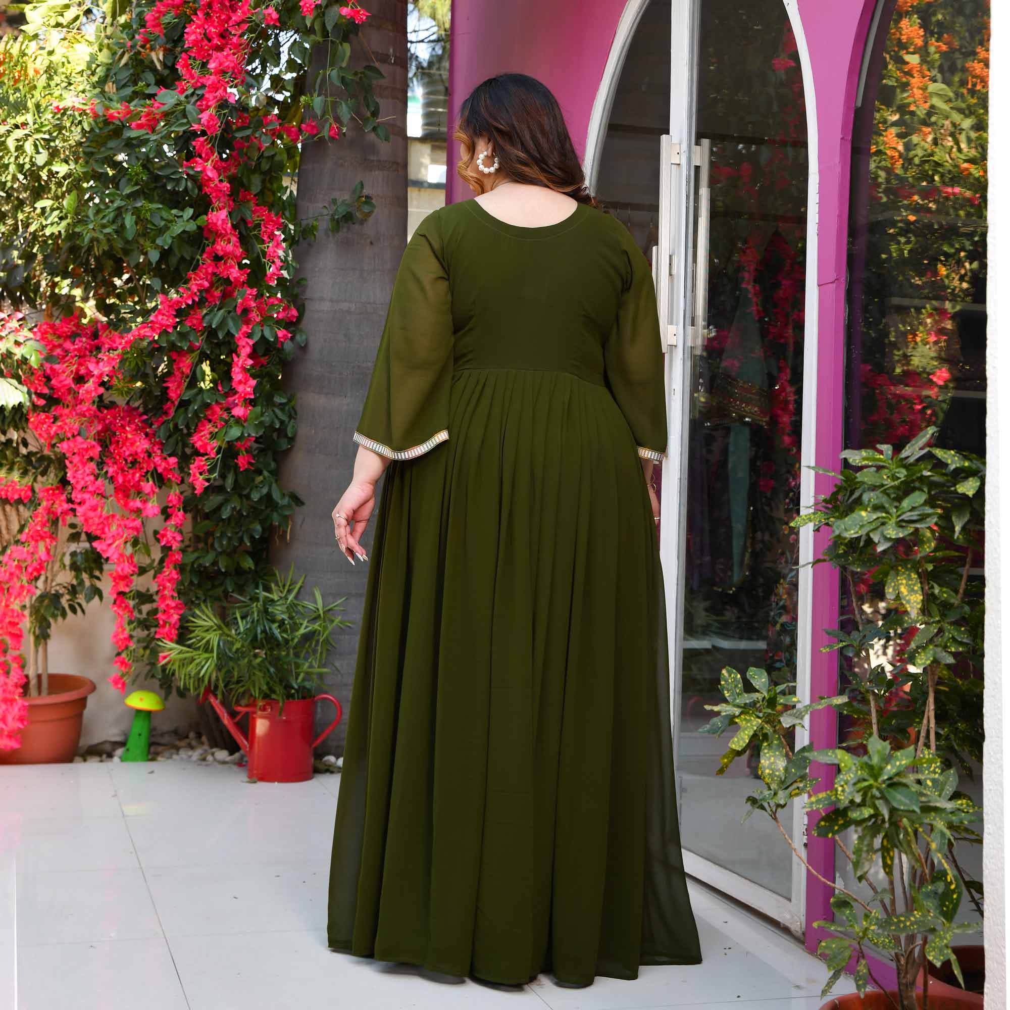 Palm- Deep Green Flowy Georgette Dress