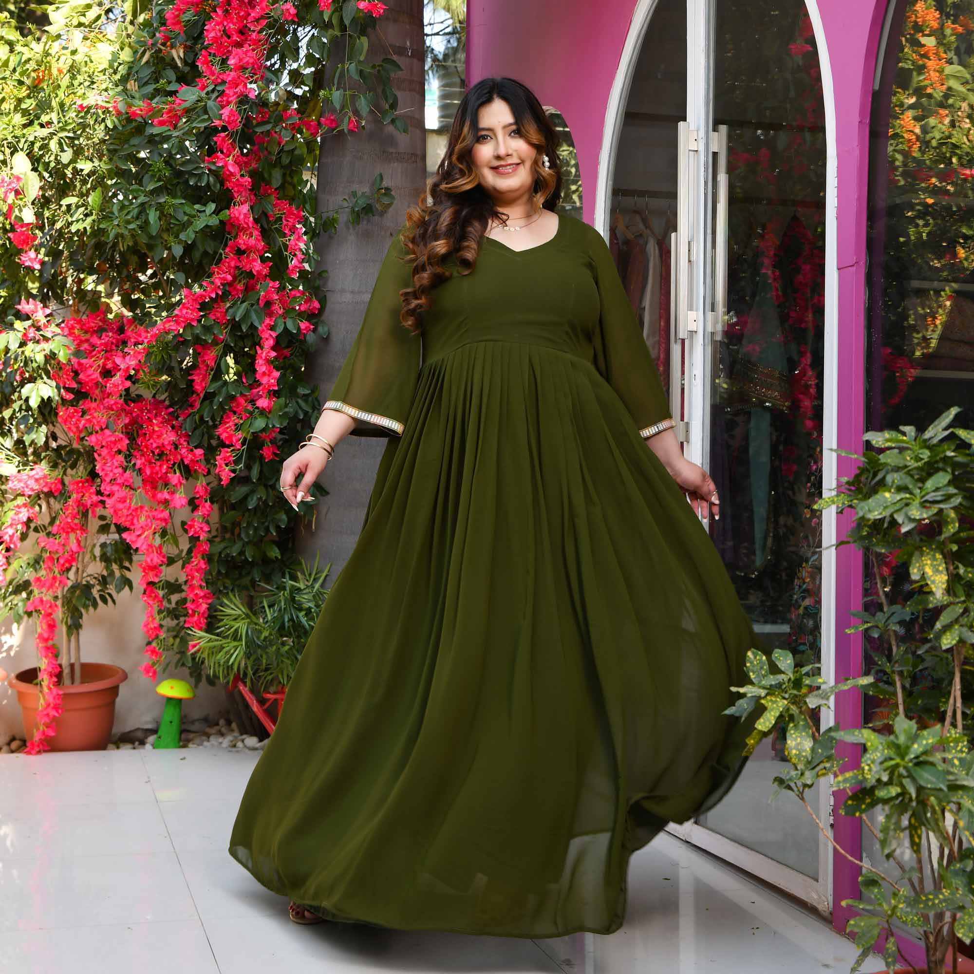 Palm- Deep Green Flowy Georgette Dress