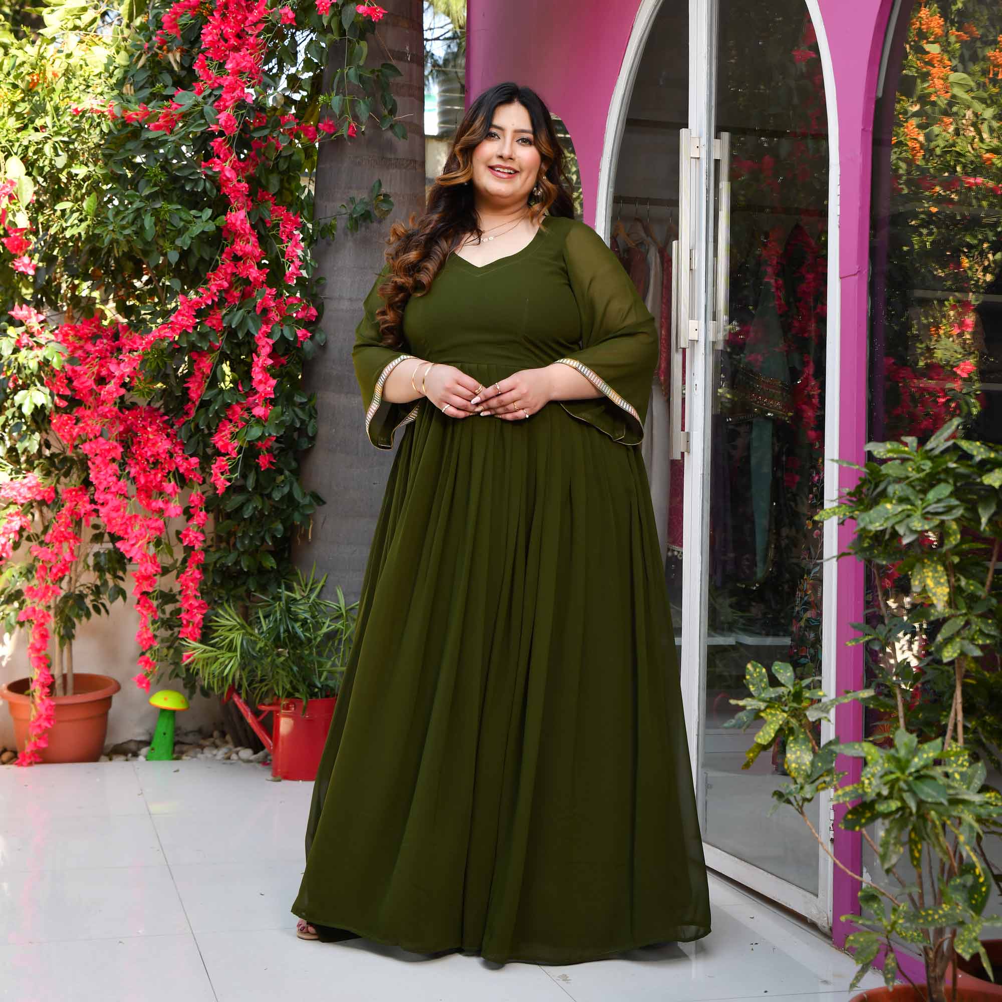 Palm- Deep Green Flowy Georgette Dress