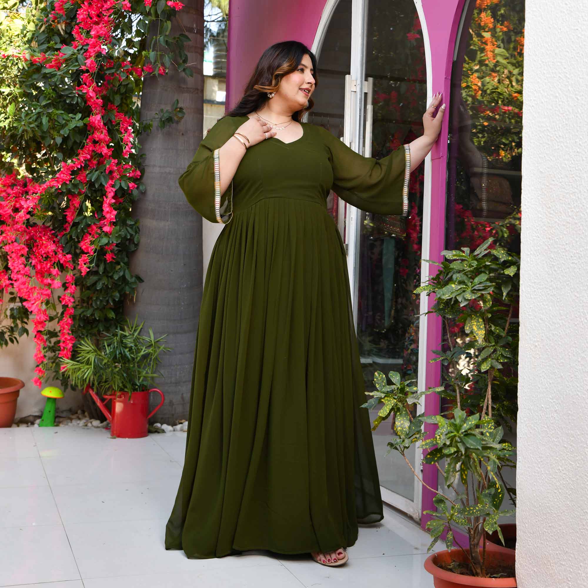 Palm- Deep Green Flowy Georgette Dress