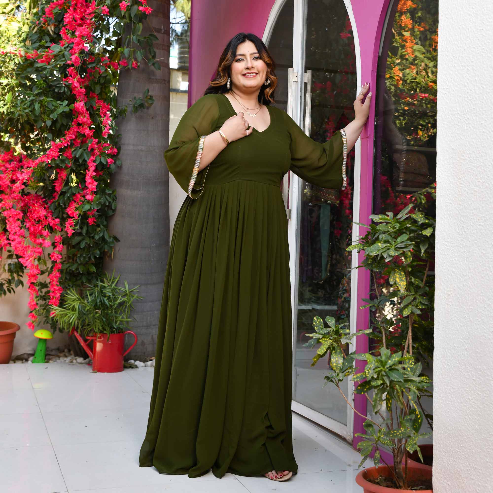 Palm- Deep Green Flowy Georgette Dress