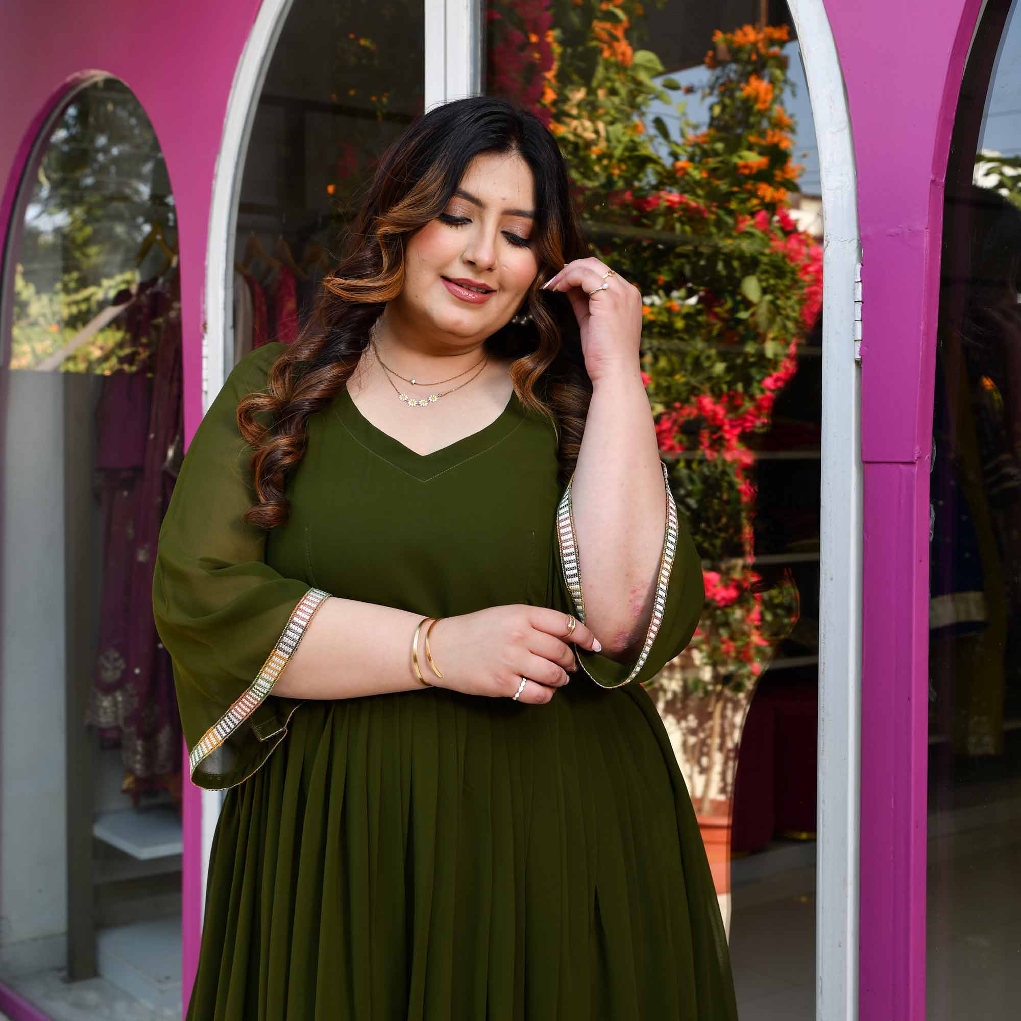 Palm- Deep Green Flowy Georgette Dress