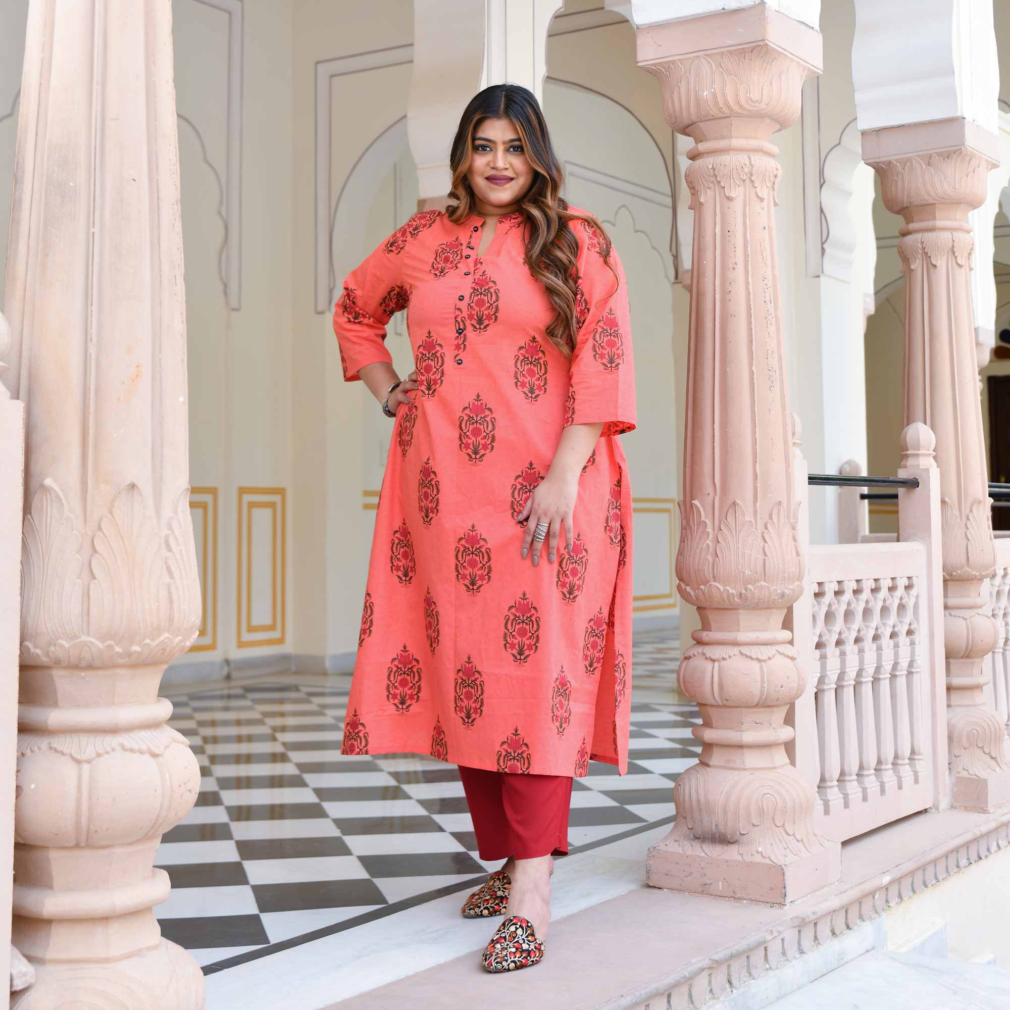 Sunset Hues- Peach Cotton Kurta 