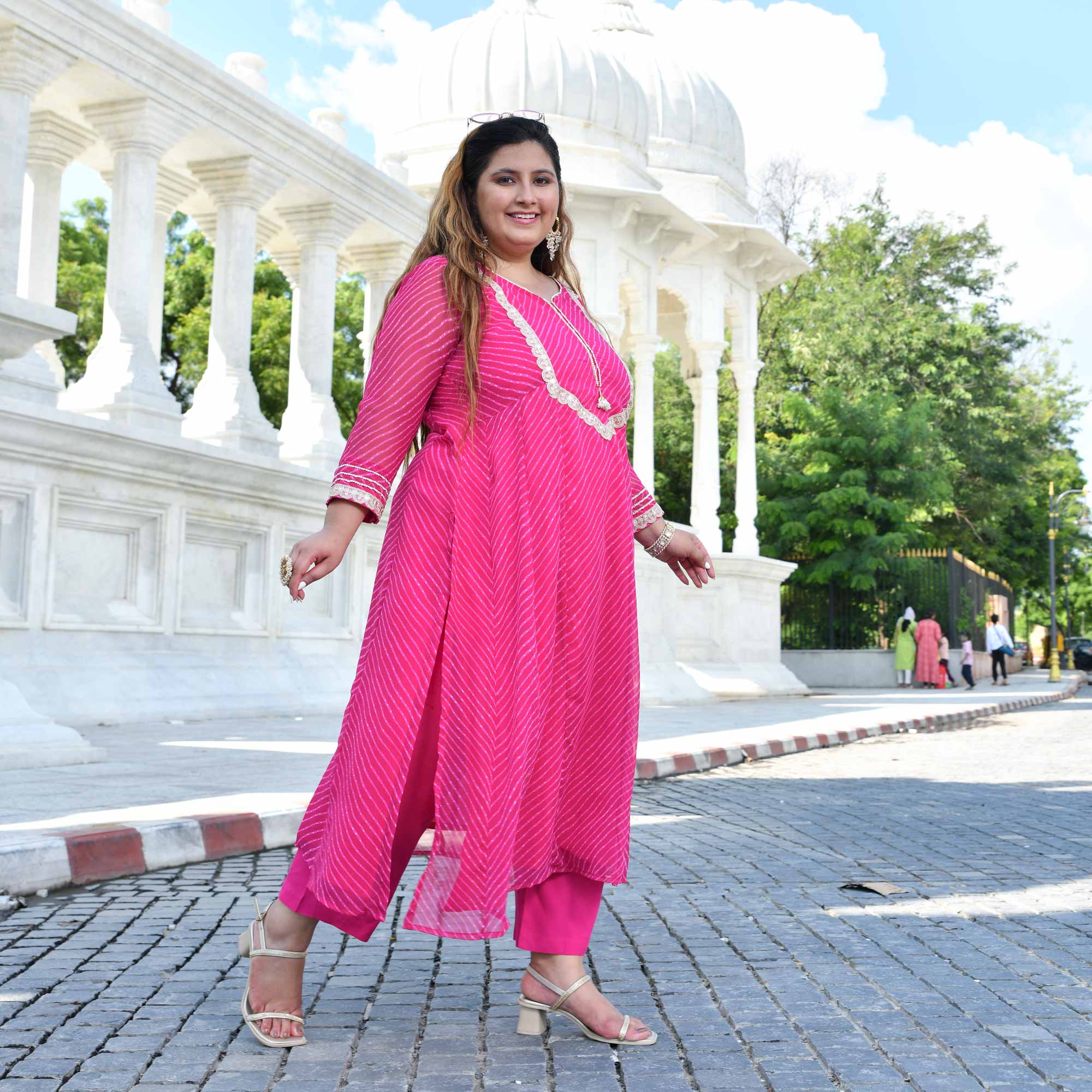 Jaipur Pink Mothra Georgette Aline Kali Suit Set