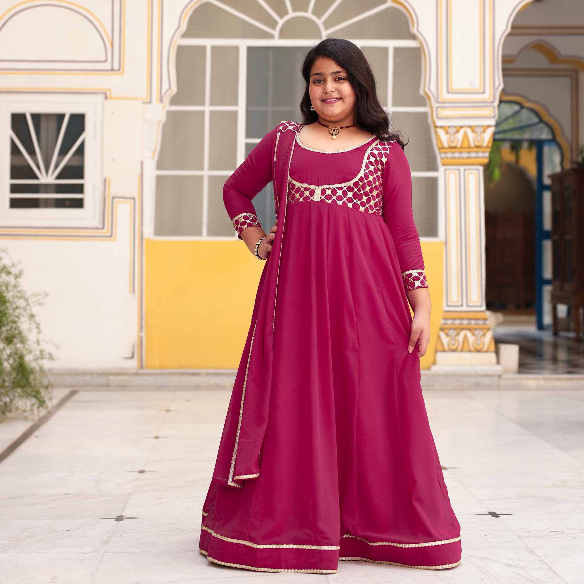 Radha Raas- Rose Pink Kids Georgette Anarkali With Dupatta