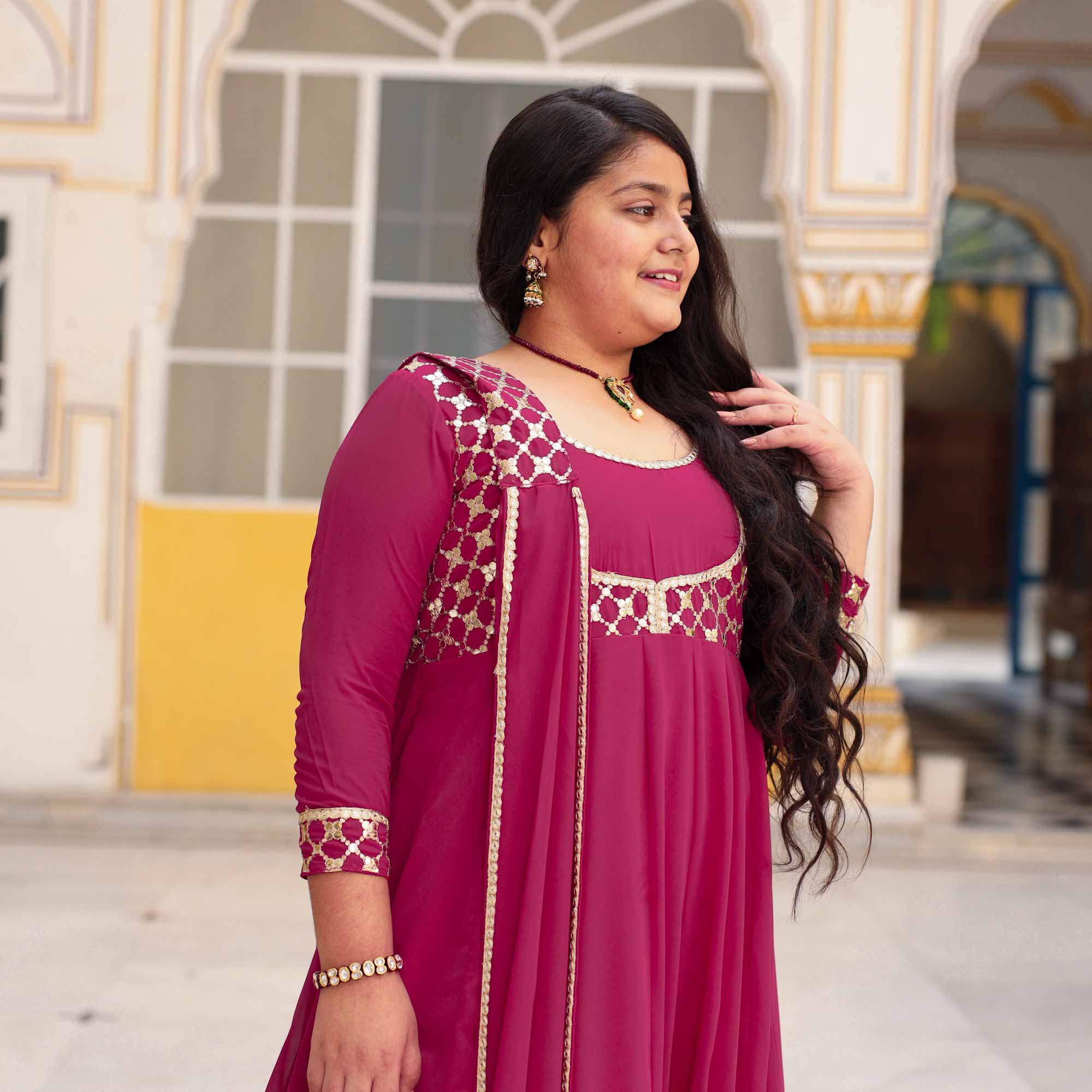 Radha Raas- Rose Pink Kids Georgette Anarkali With Dupatta