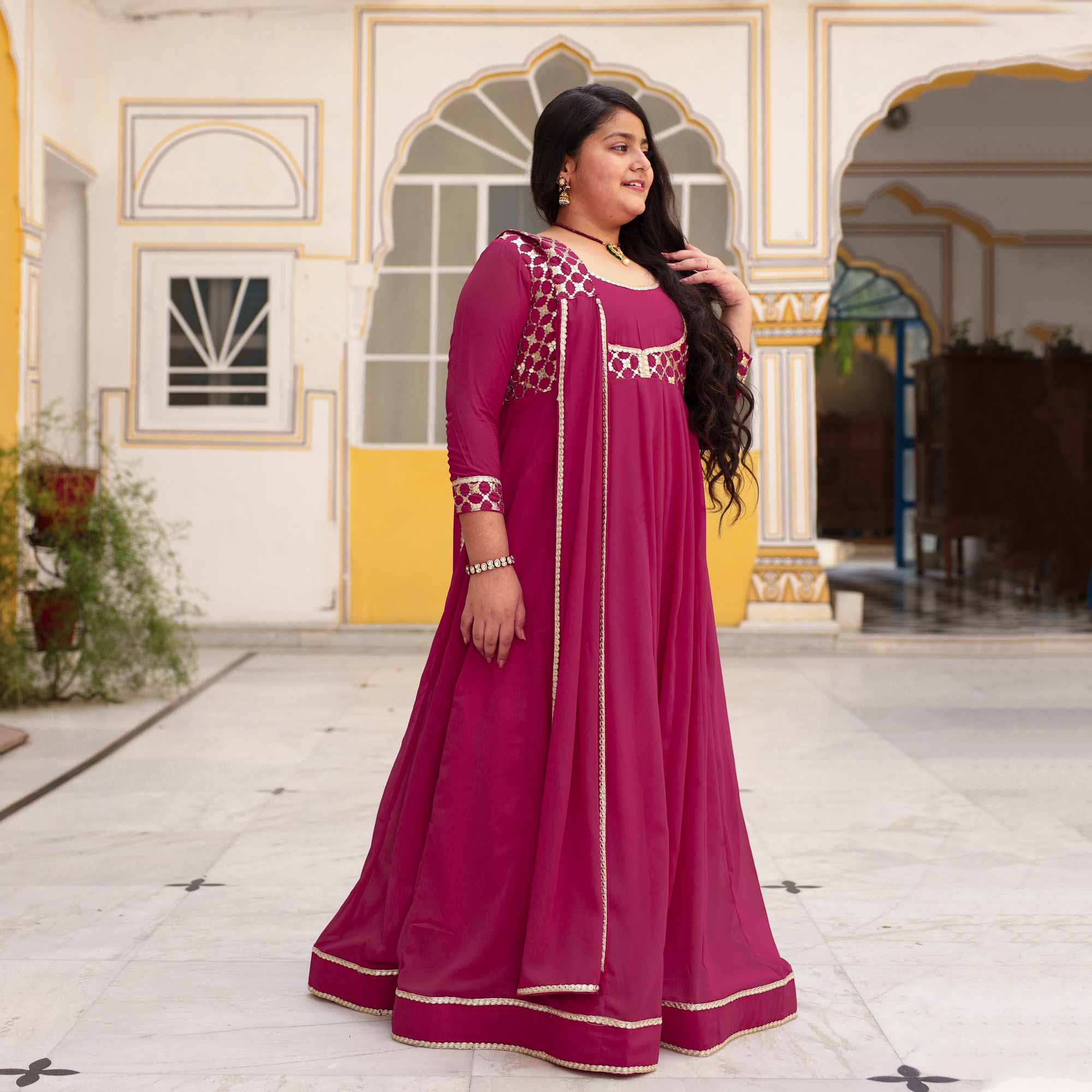 Radha Raas- Rose Pink Kids Georgette Anarkali With Dupatta