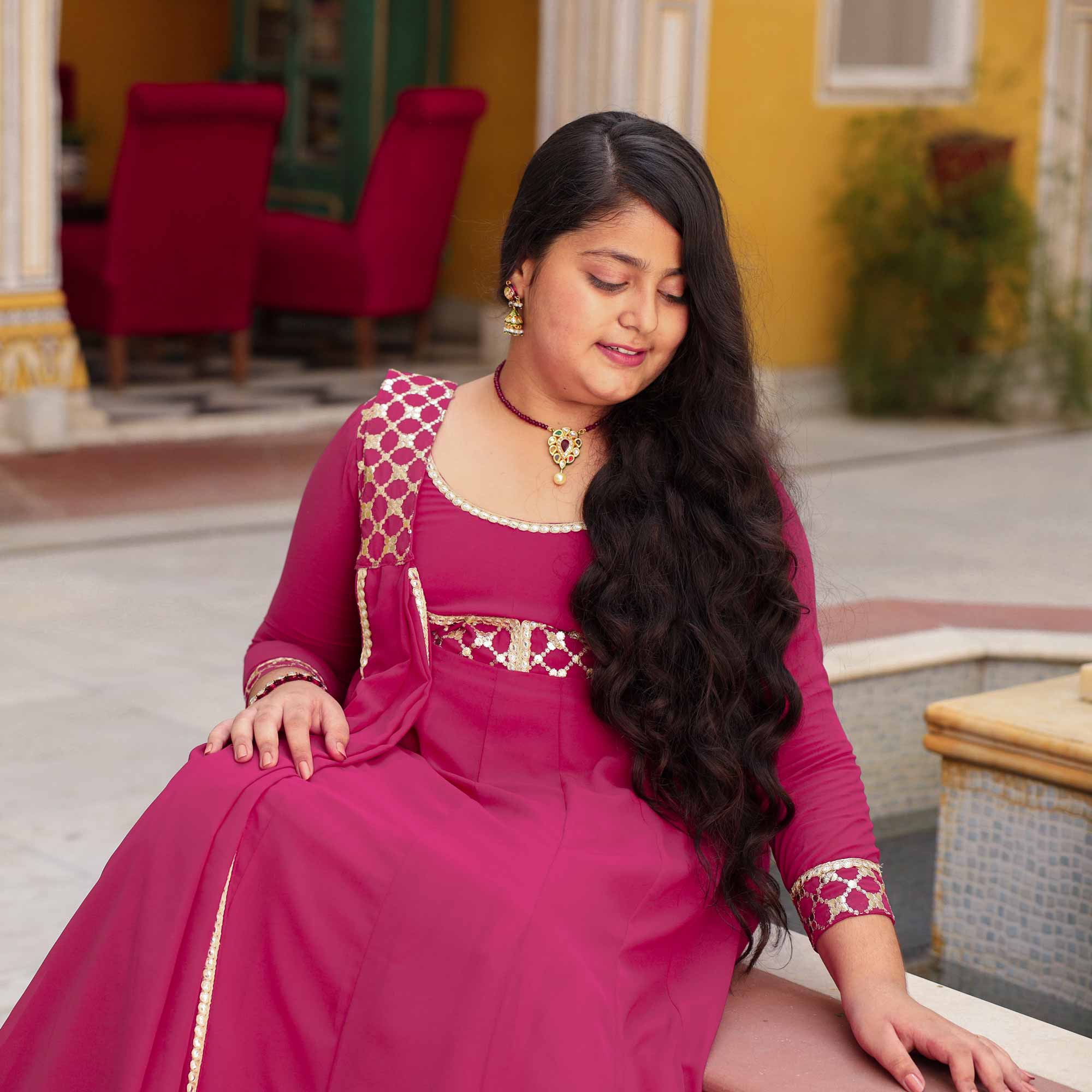 Radha Raas- Rose Pink Kids Georgette Anarkali With Dupatta