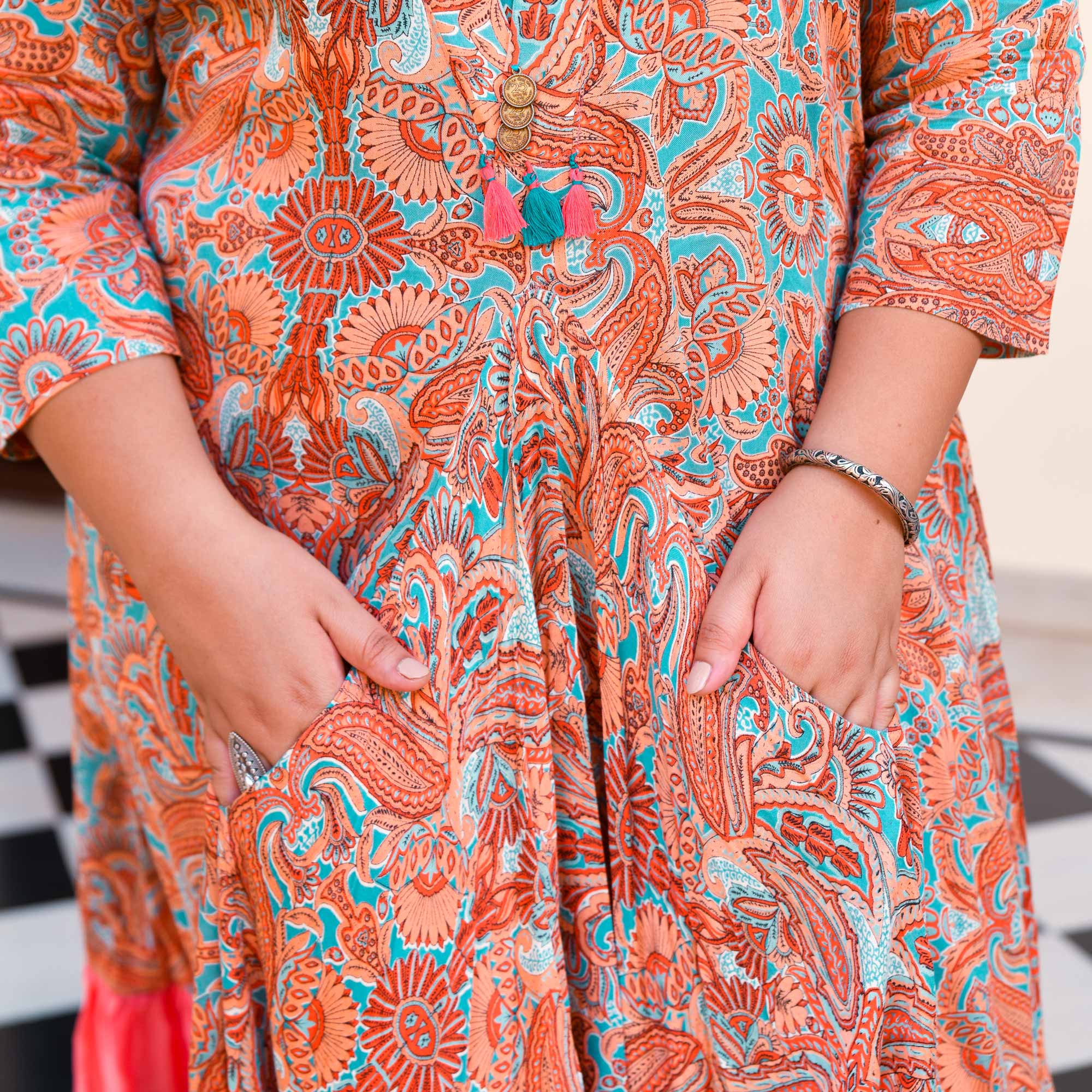 Peachy Swril Rayon Tie-Dye Dress