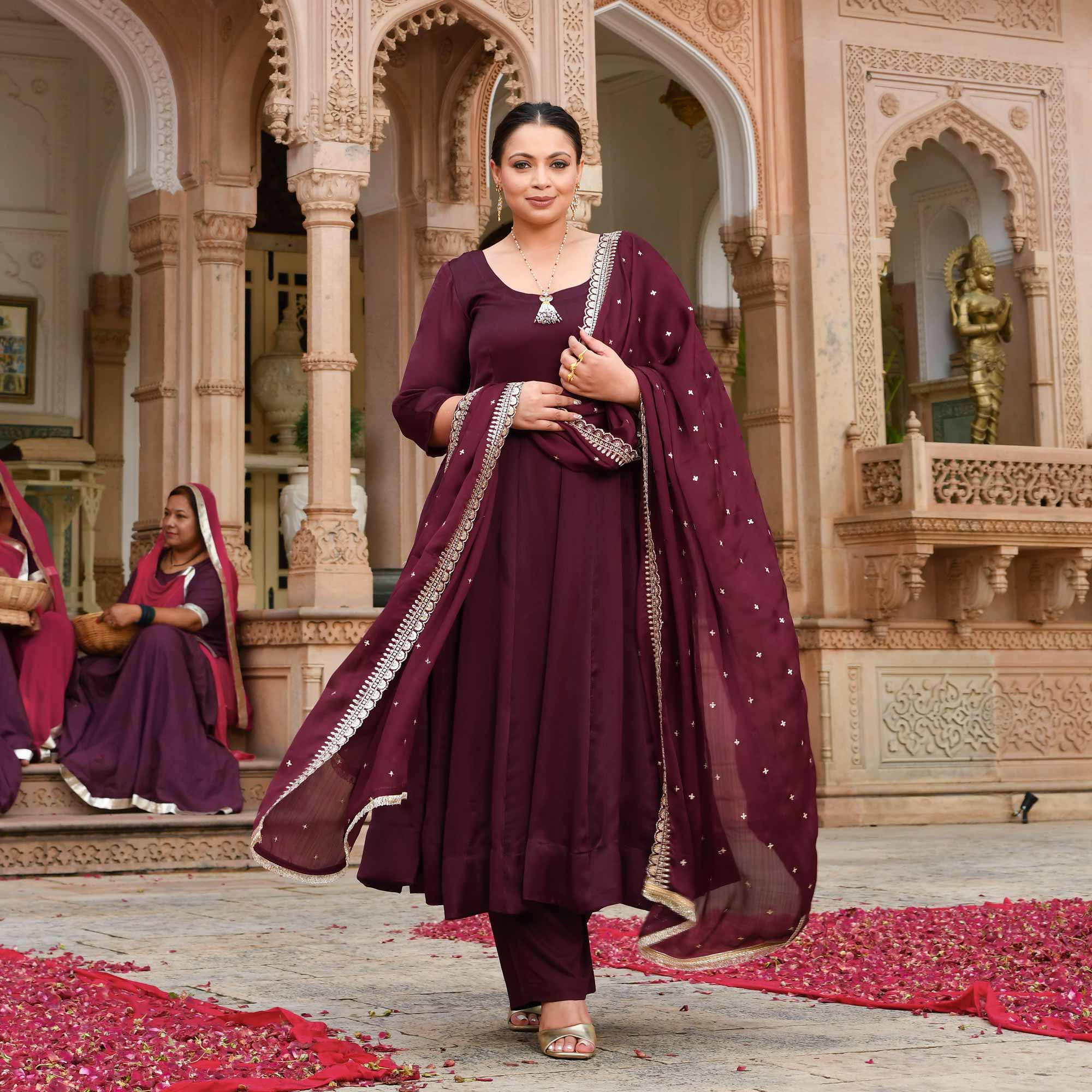 The Merlot Bliss Sequin Embroidered Anarkali Set |THE PLUS SIZE | Meera ...