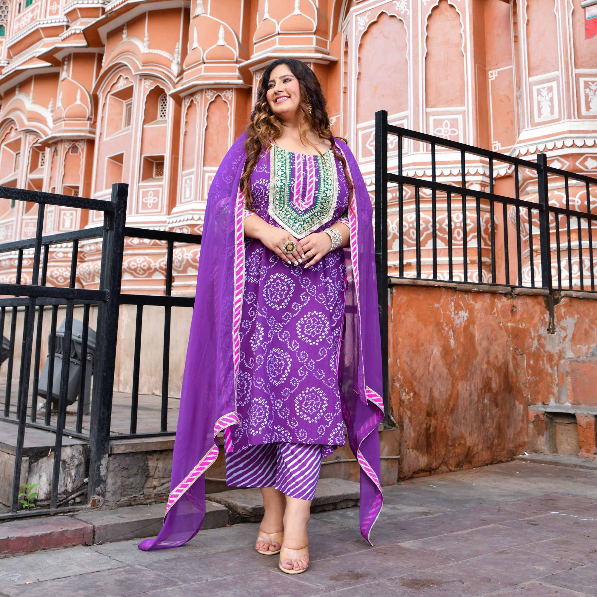 Ambarsariya - Purple Bandhani Cotton Gota Kurta