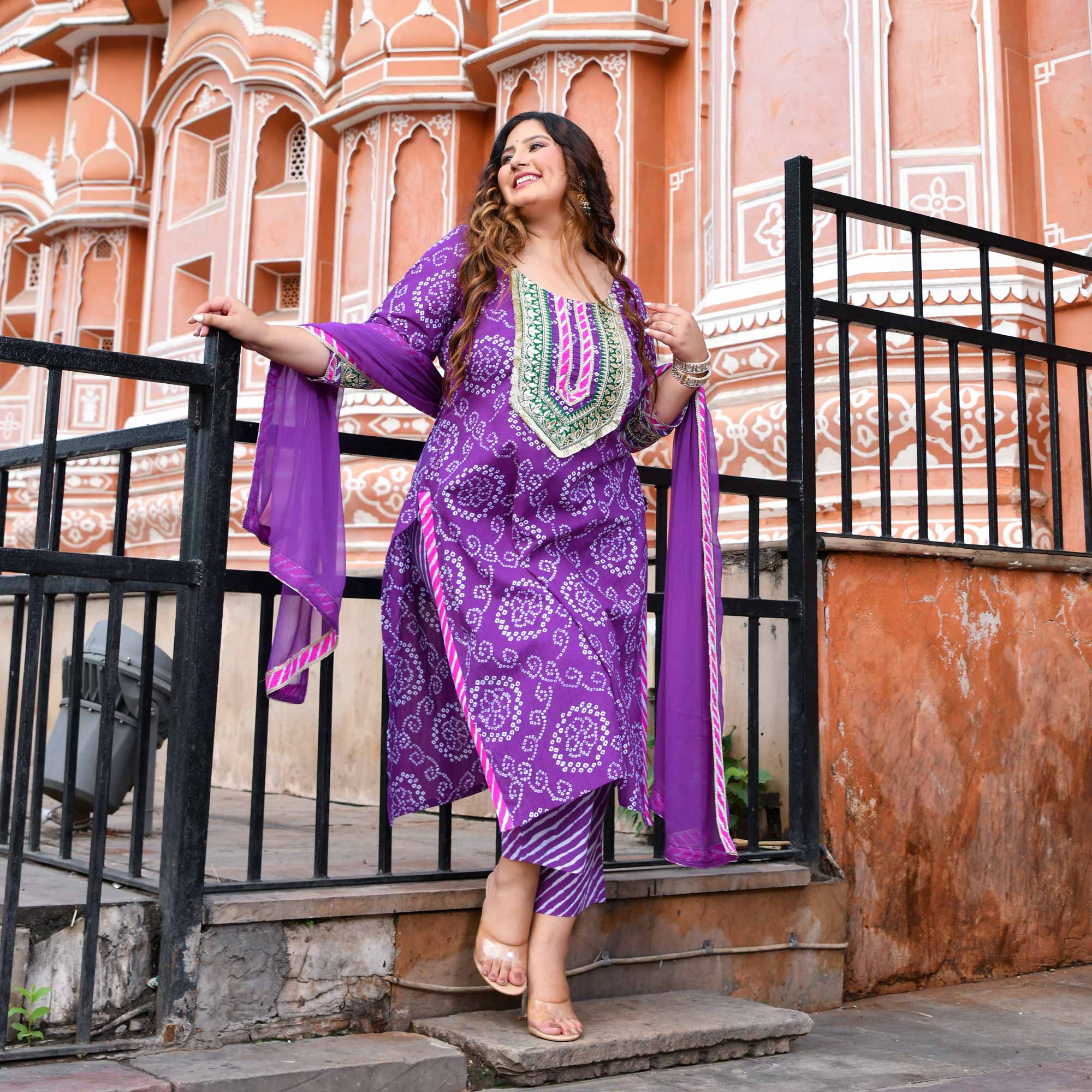 Ambarsariya - Purple Bandhani Cotton Gota Kurta