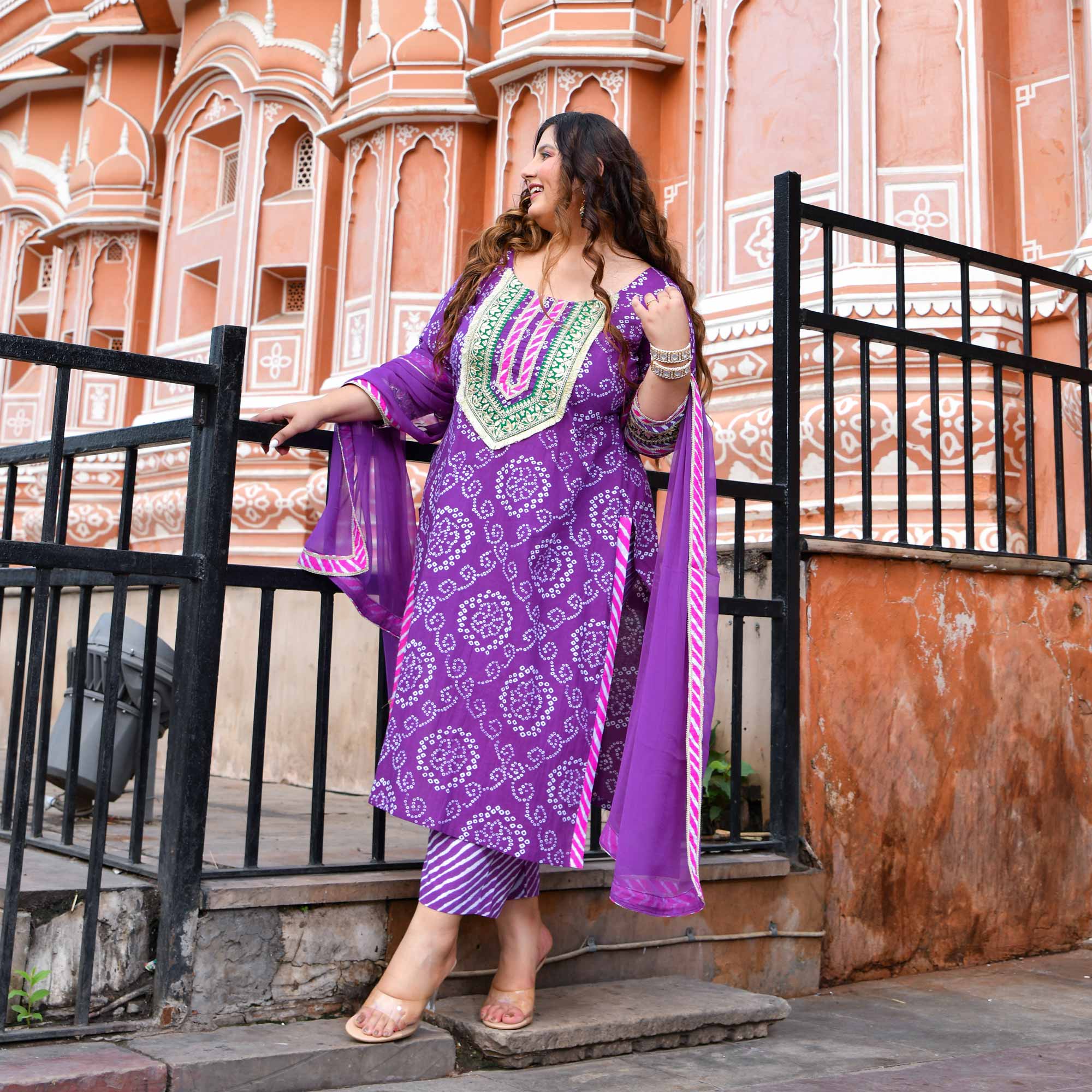 Ambarsariya - Purple Bandhani Cotton Gota Kurta