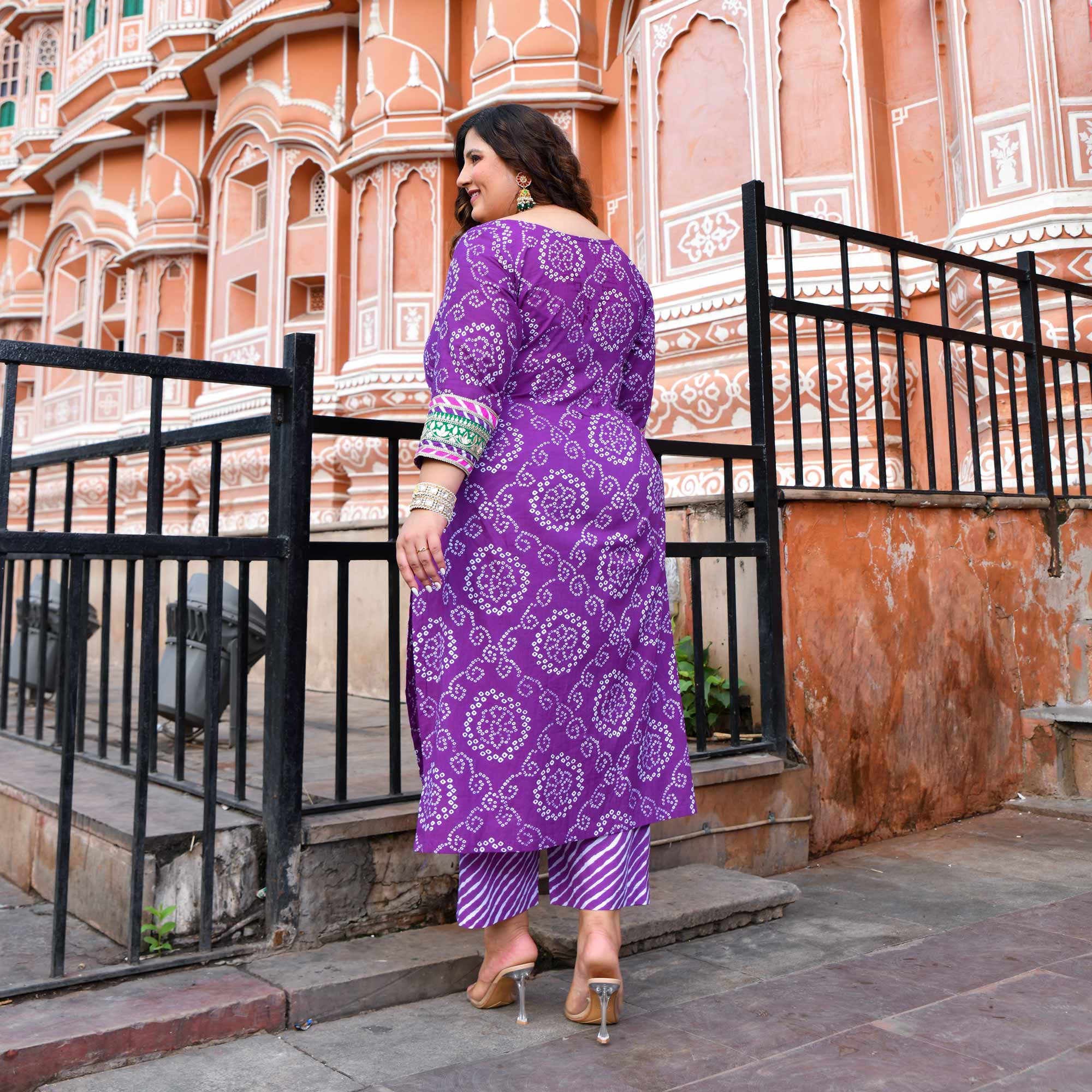 Ambarsariya - Purple Bandhani Cotton Gota Kurta