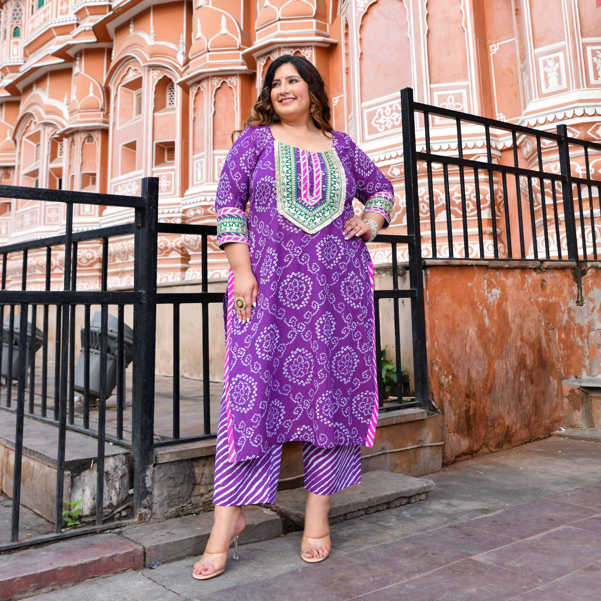 Ambarsariya - Purple Bandhani Cotton Gota Kurta