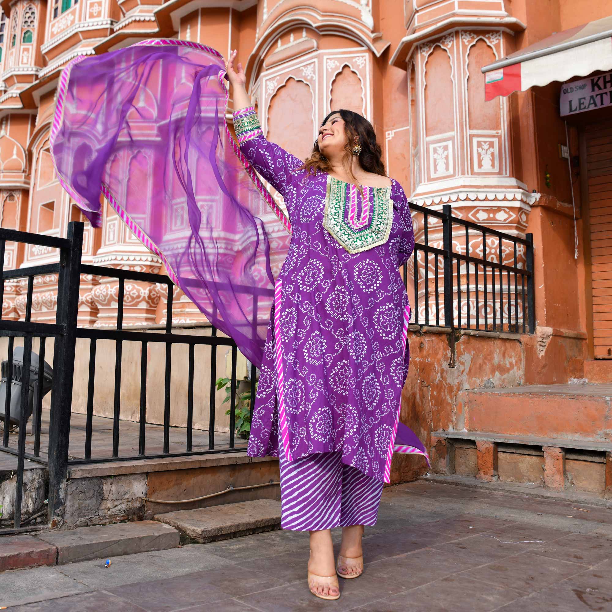 Ambarsariya - Purple Bandhani Cotton Gota Kurta