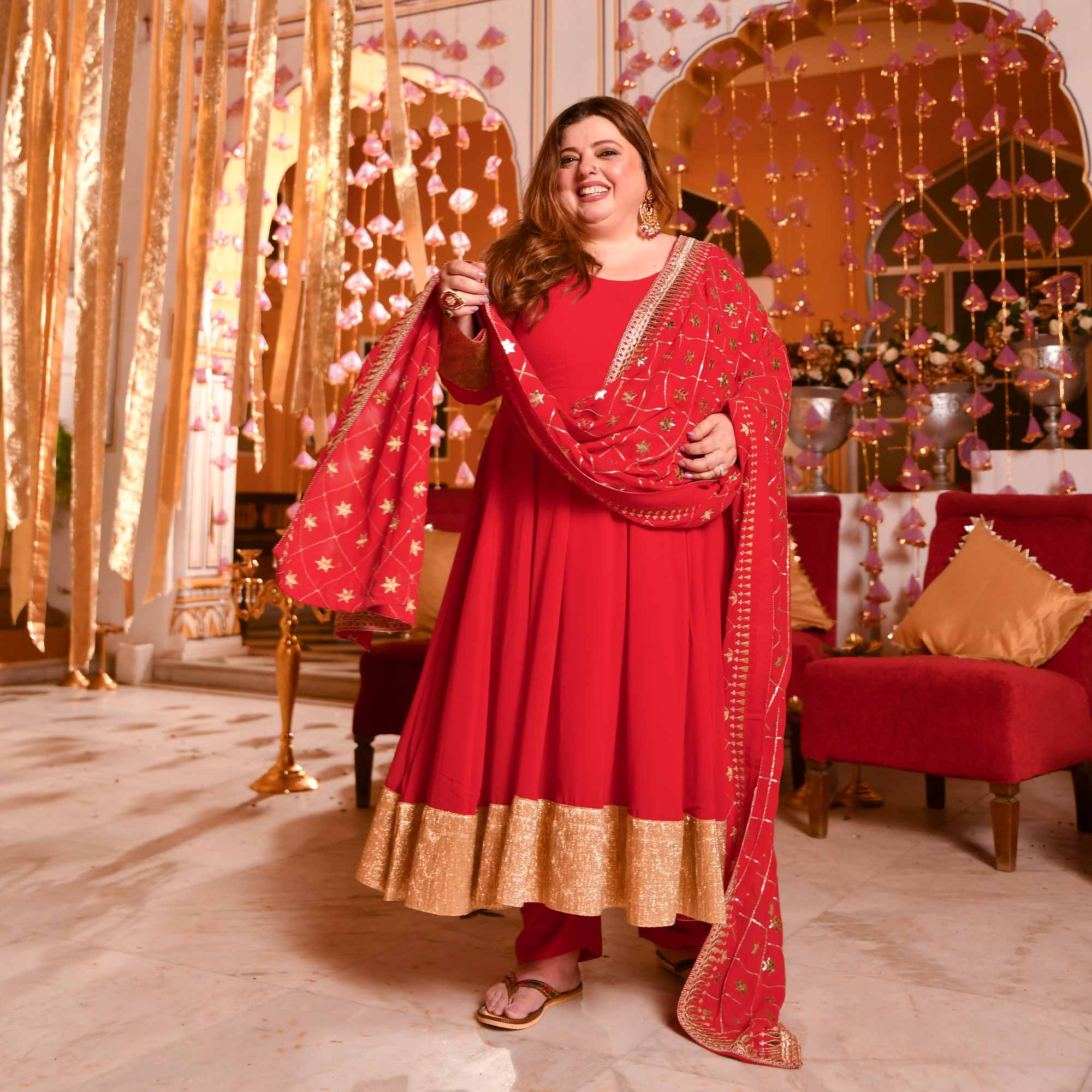 Blazing Red Georgette Anarkali Set