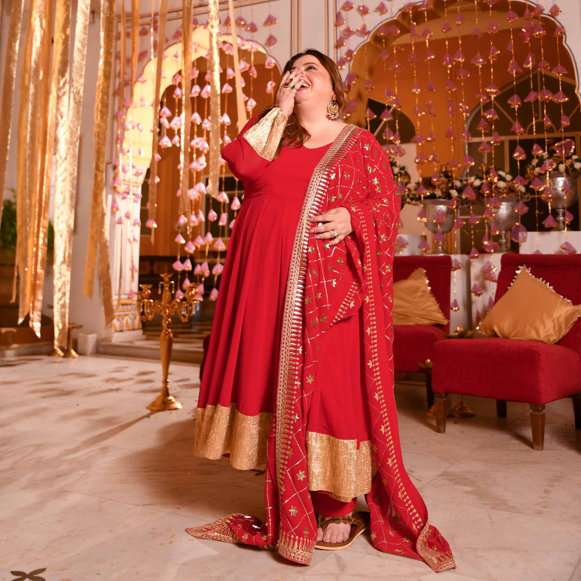 Blazing Red Georgette Anarkali Set