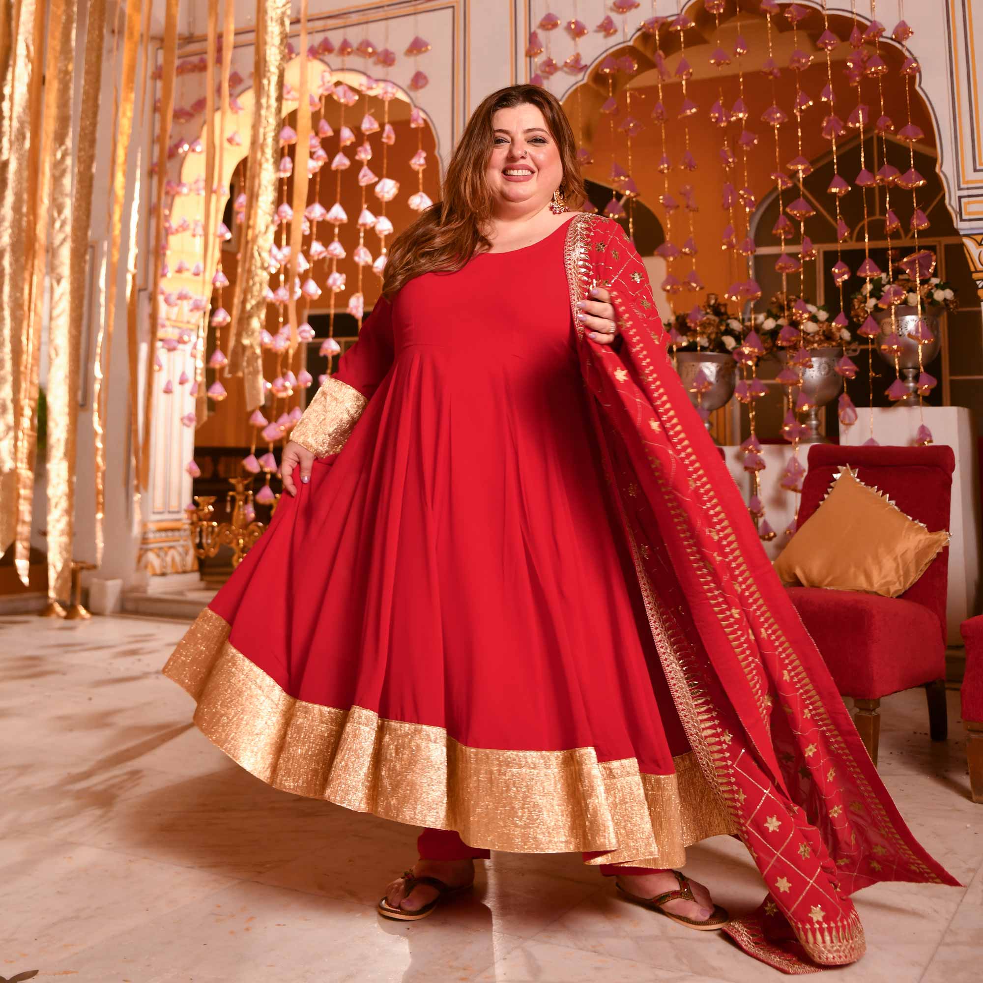 Blazing Red Georgette Anarkali Set