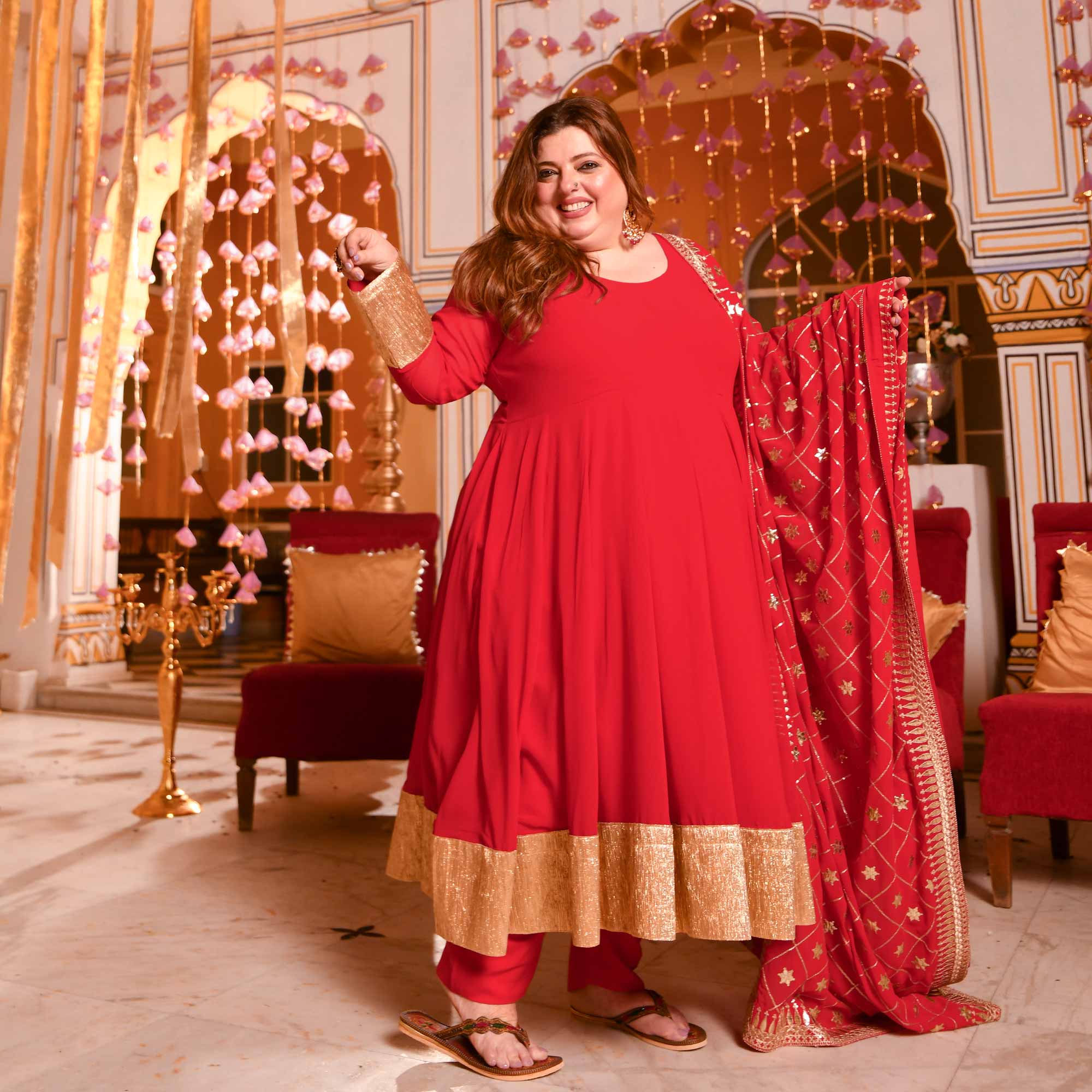 Blazing Red Georgette Anarkali Set